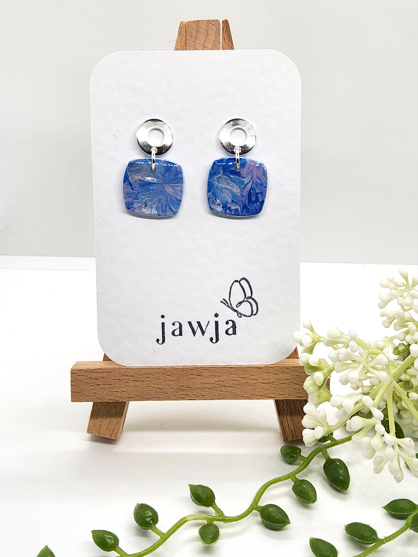 MARBLED BLUE POLYMER CLAY EARRINGS