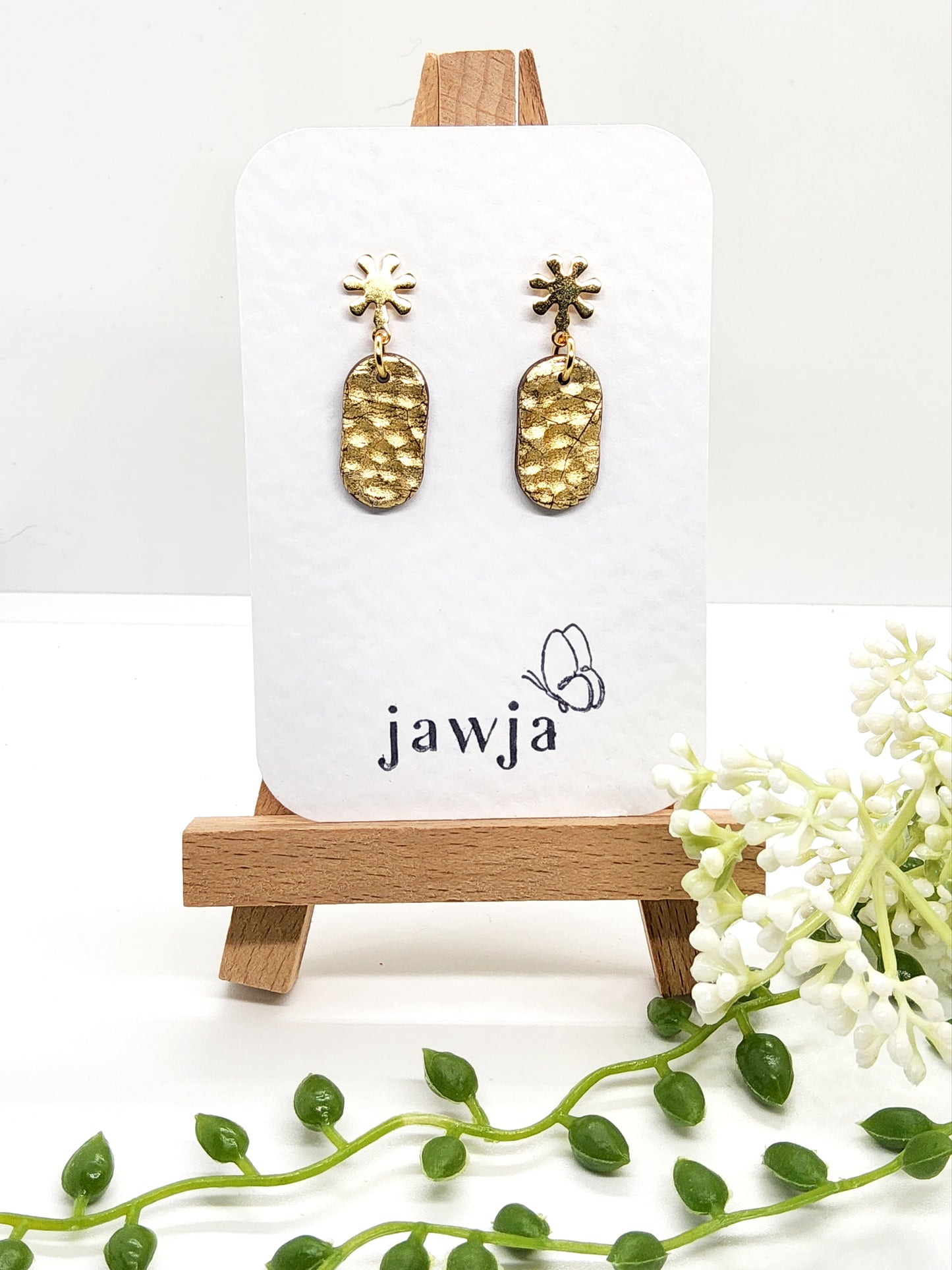 GOLD METALLIC HAMMERED POLYMER CLAY EARRINGS