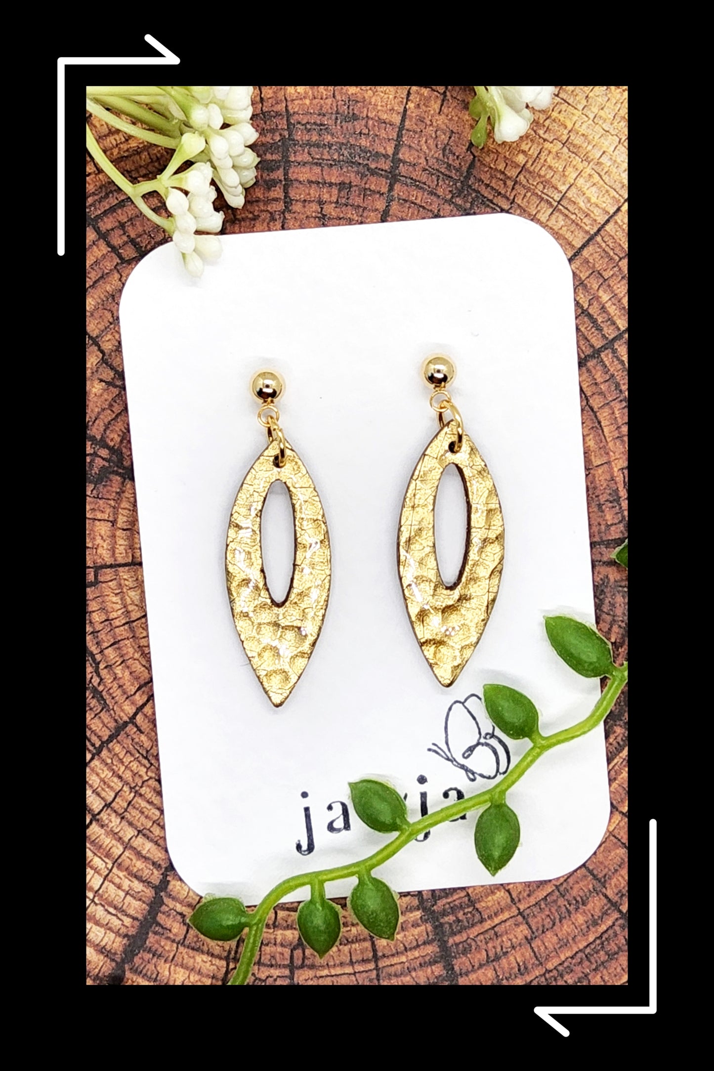 GOLD FOIL HAMMERED SHIELD POLYMER CLAY EARRINGS