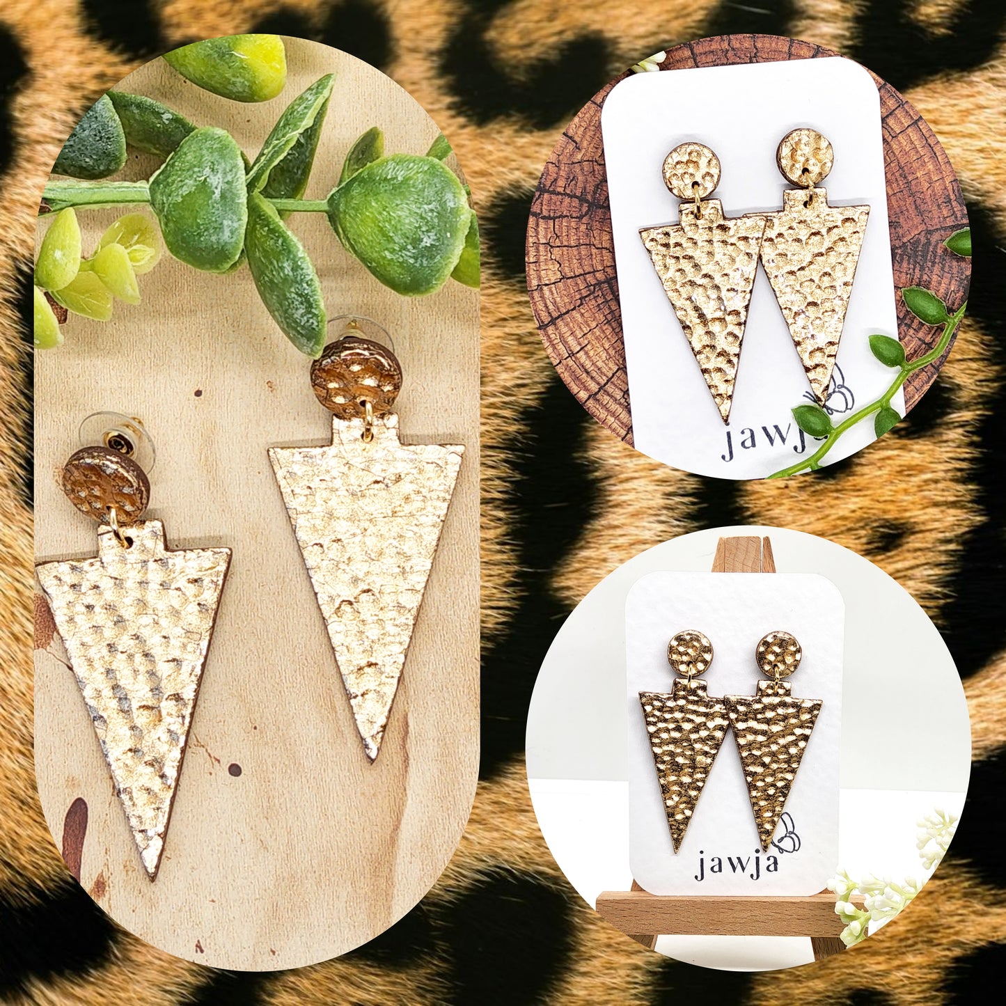 GOLD HAMMERED SPEARHEAD POLYMER CLAY EARRINGS