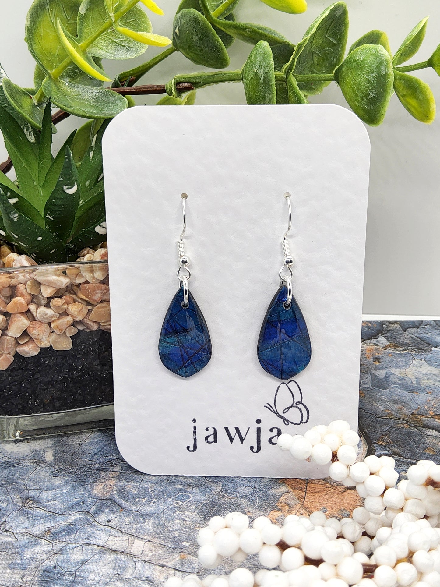 SHIMMERING BLUE AND GREEN POLYMER CLAY EARRINGS