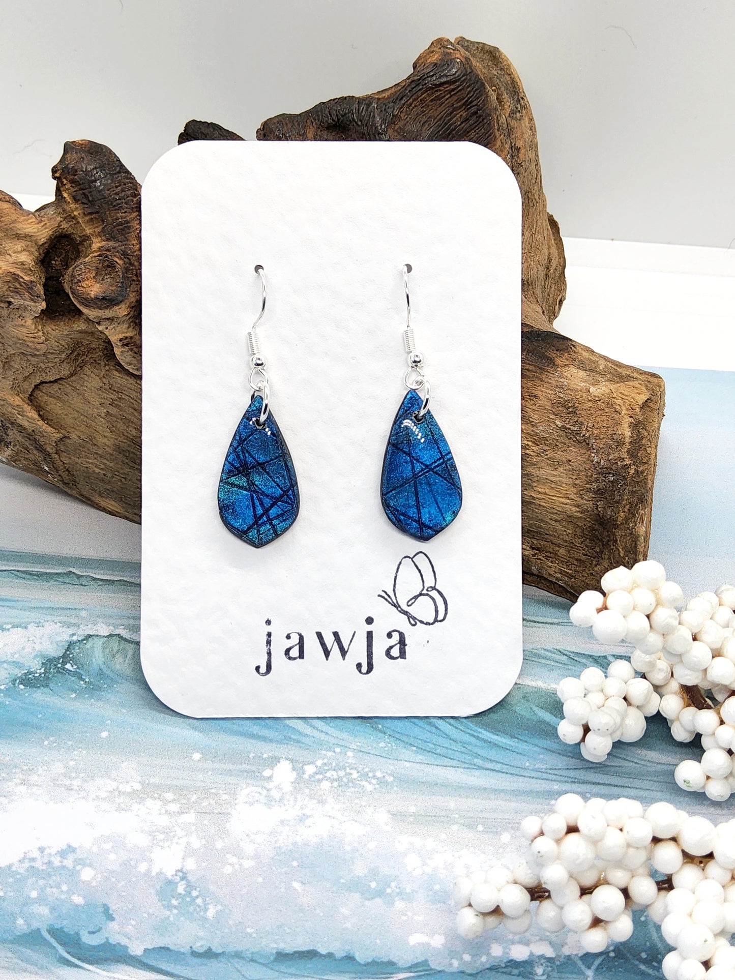 SHIMMERING BLUE AND GREEN POLYMER CLAY EARRINGS