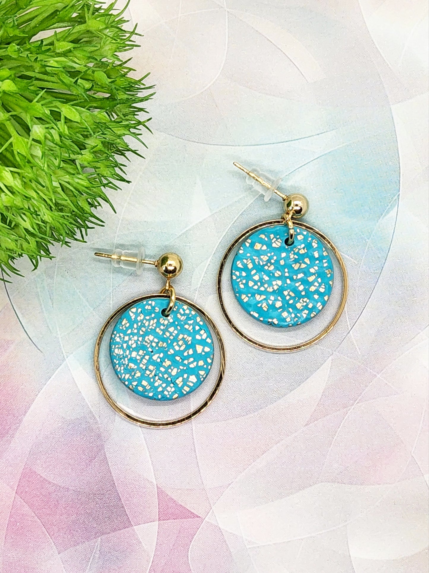 TURQUOISE AND GOLD POLYMER CLAY EARRINGS
