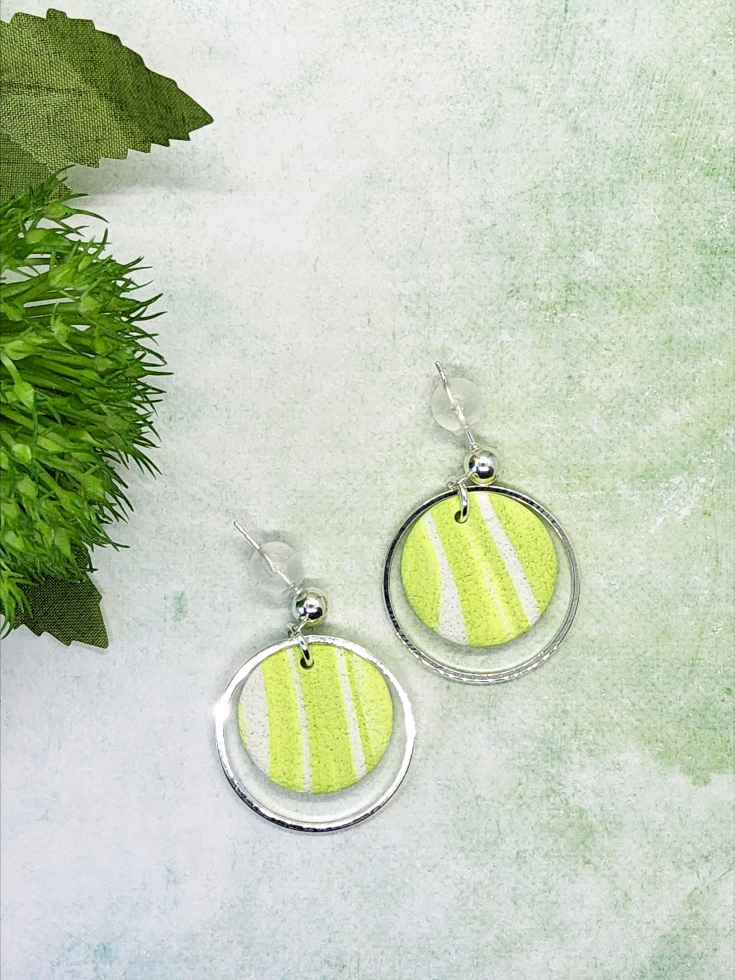 LIME STRIPED POLYMER CLAY EARRINGS