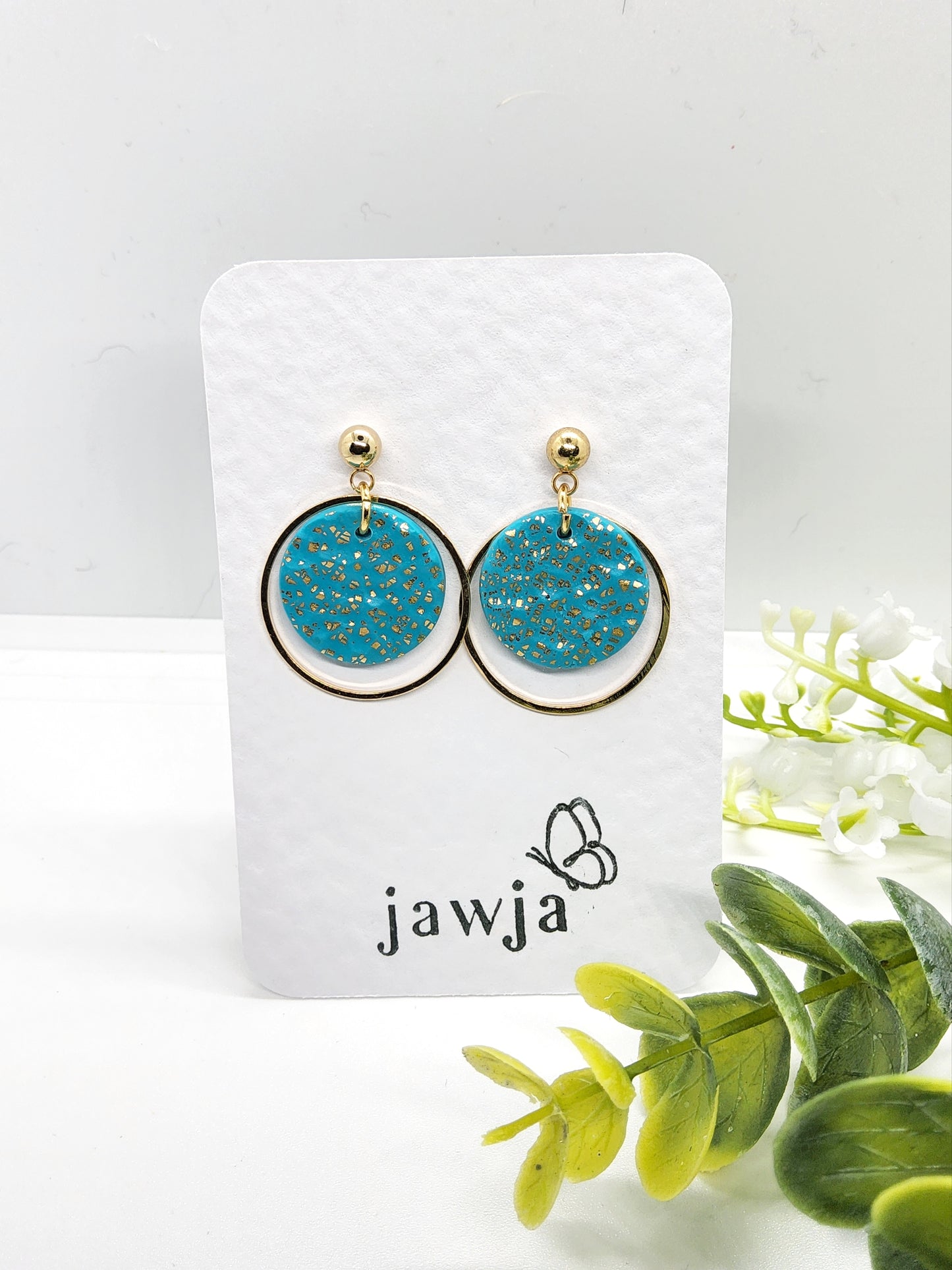 TURQUOISE AND GOLD POLYMER CLAY EARRINGS