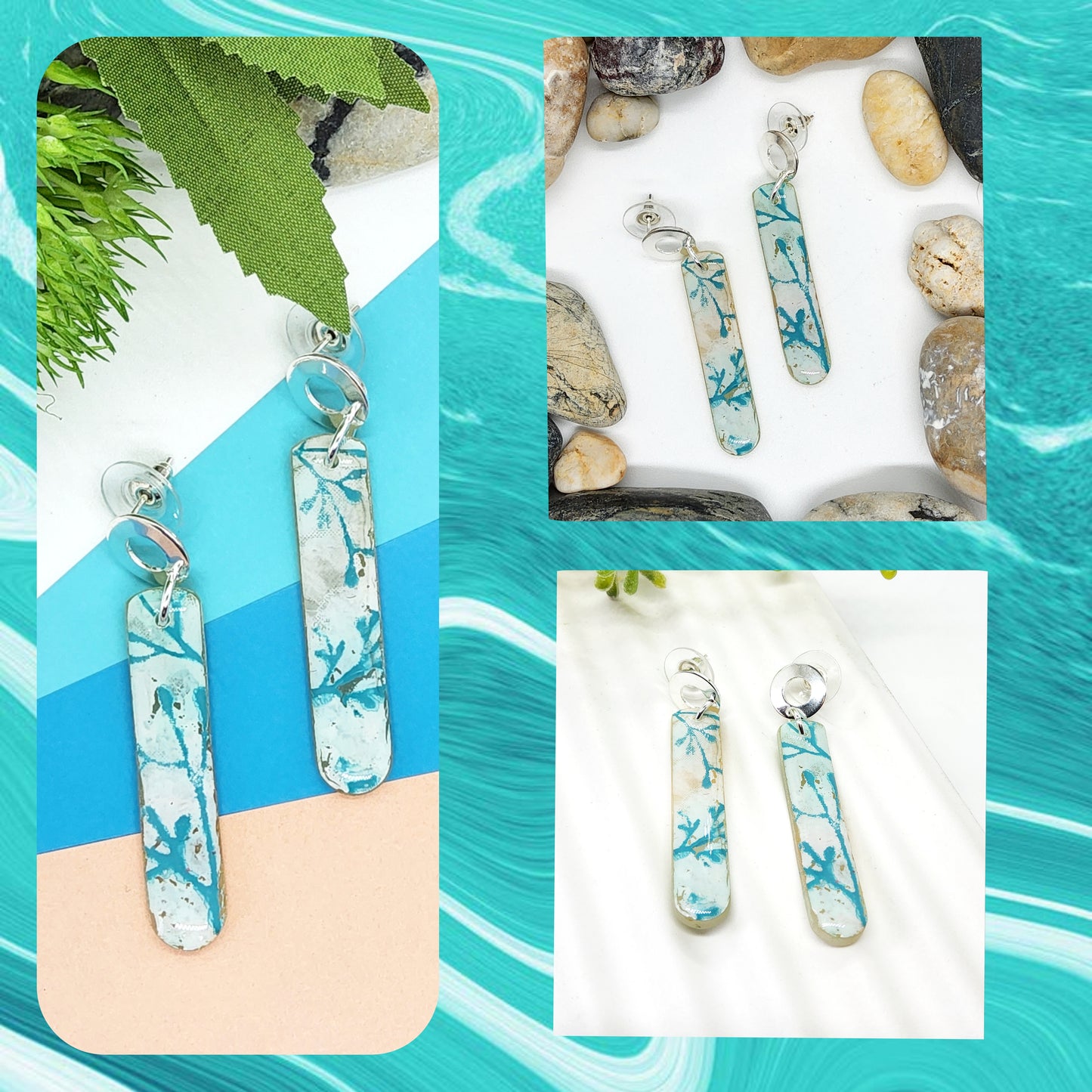 TURQUOISE FLORAL POLYMER CLAY EARRINGS