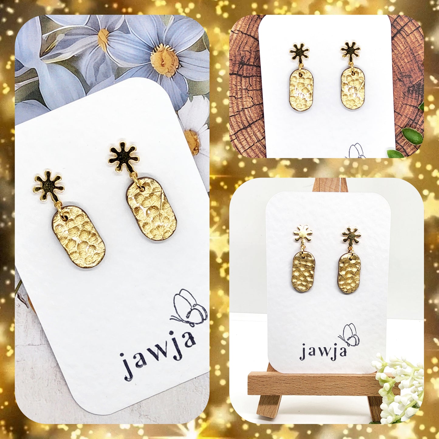 GOLD METALLIC HAMMERED POLYMER CLAY EARRINGS