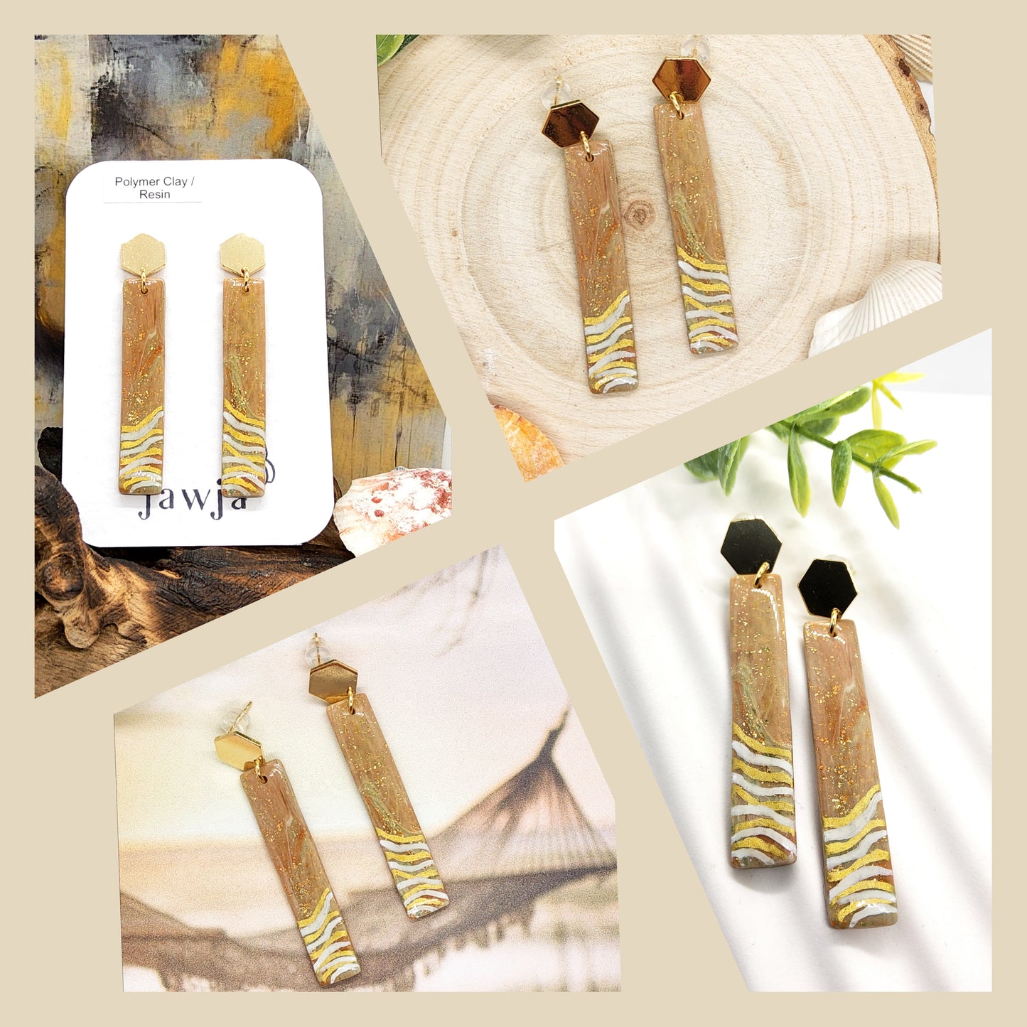 EARTHY TONES WITH SPARKLE POLYMER CLAY EARRINGS