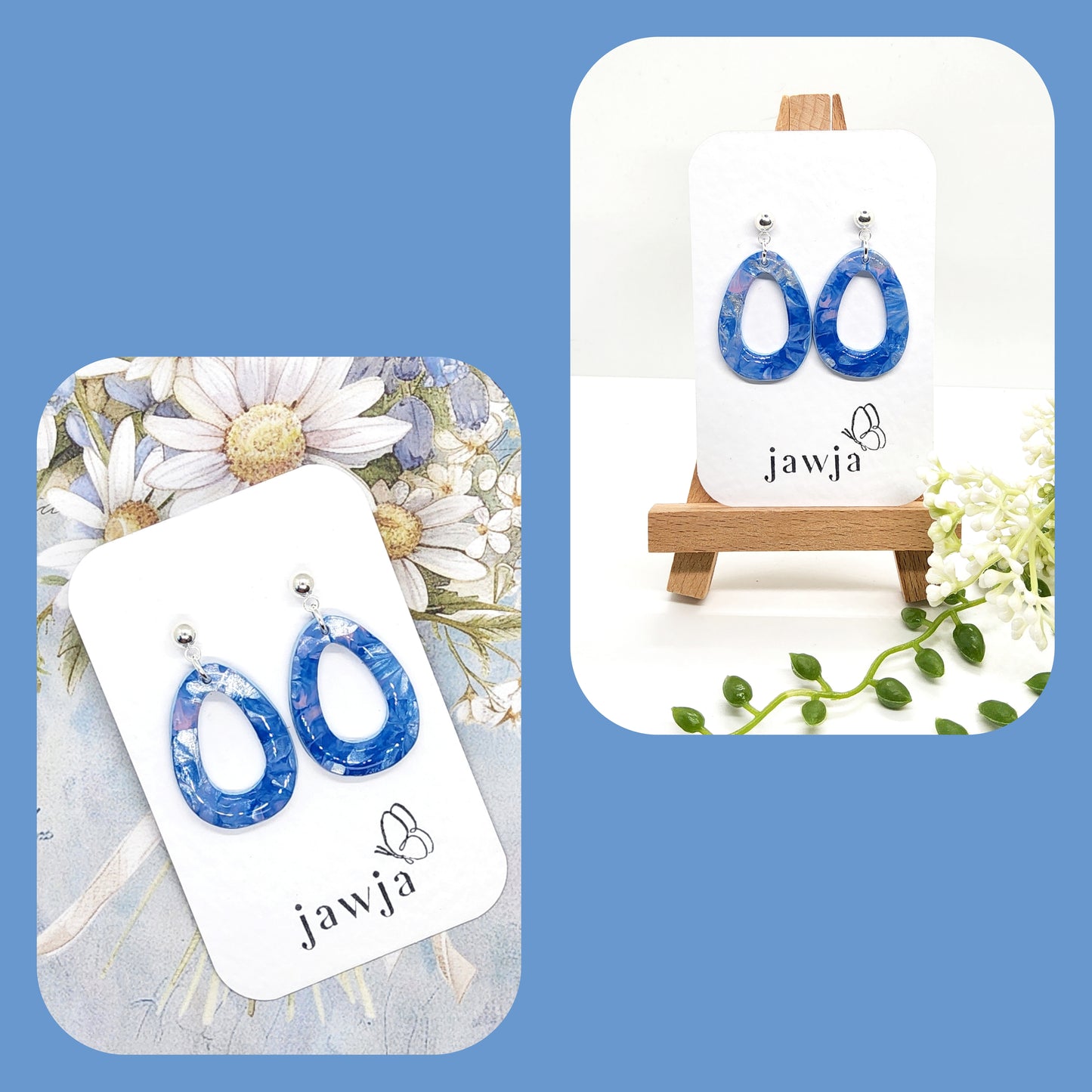 WATERCOLOUR OVAL POLYMER CLAY EARRINGS