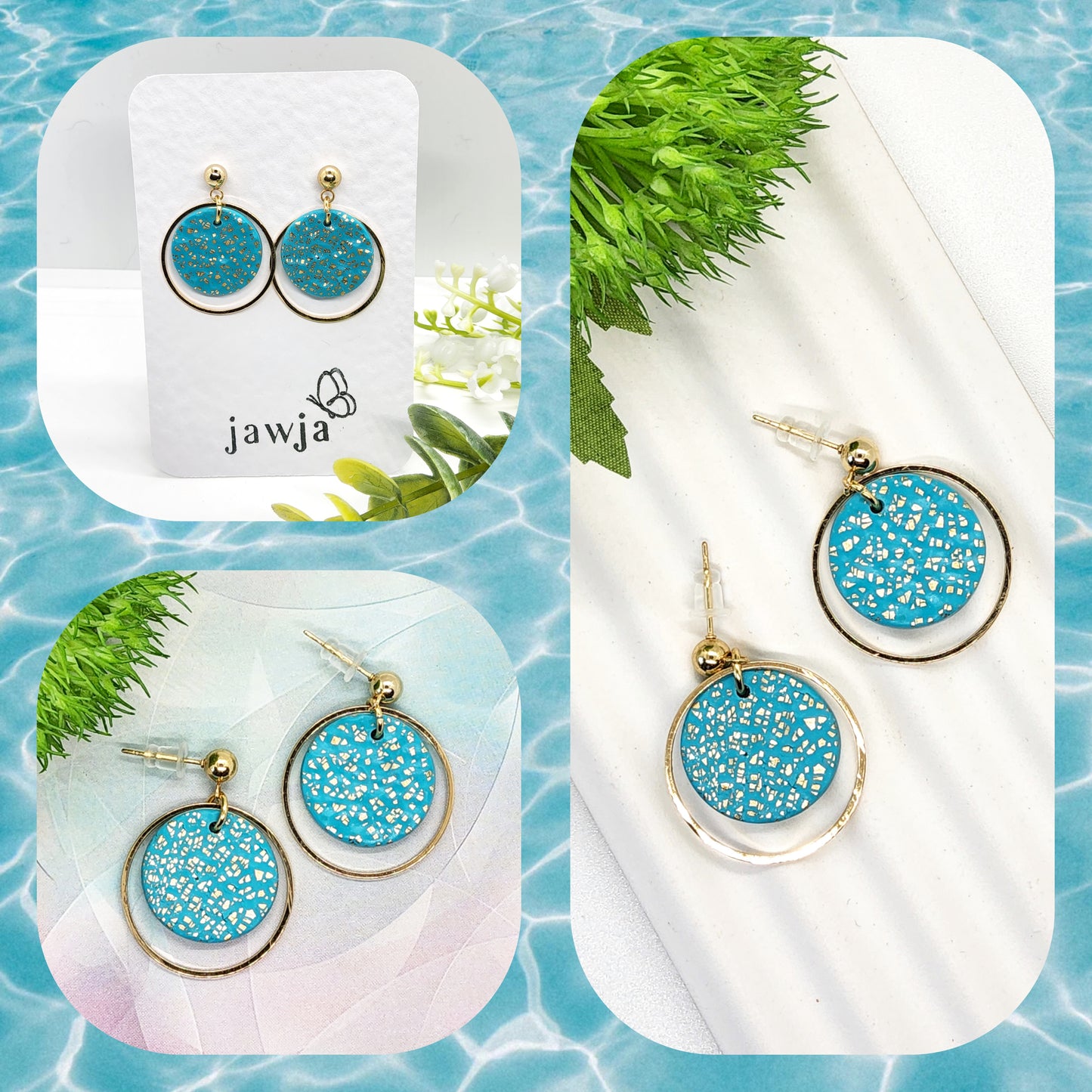 TURQUOISE AND GOLD POLYMER CLAY EARRINGS