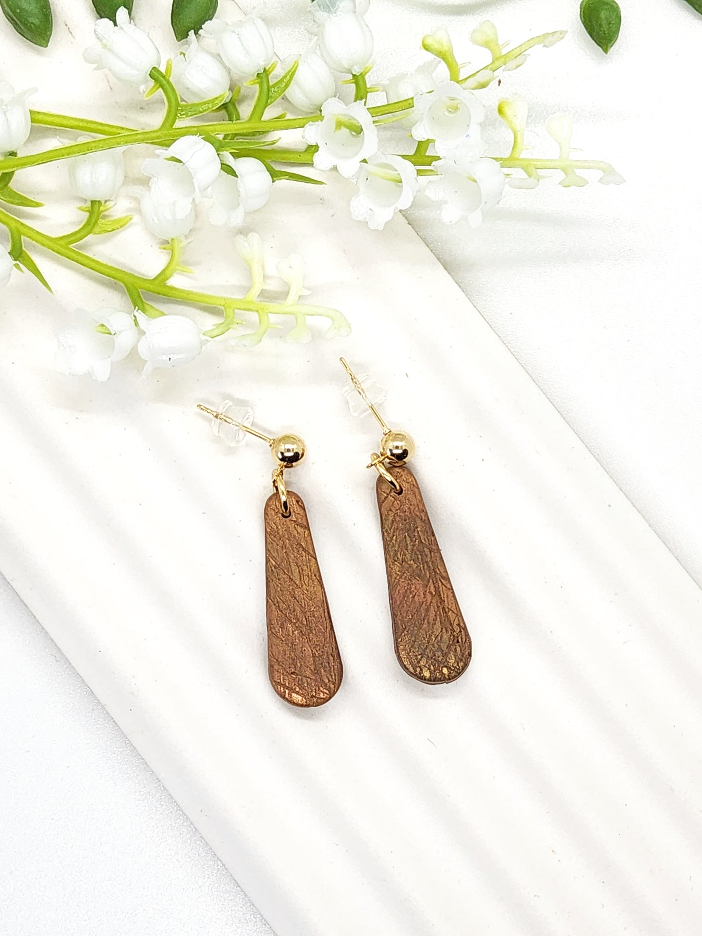 BRONZE TEXTURED POLYMER CLAY EARRINGS