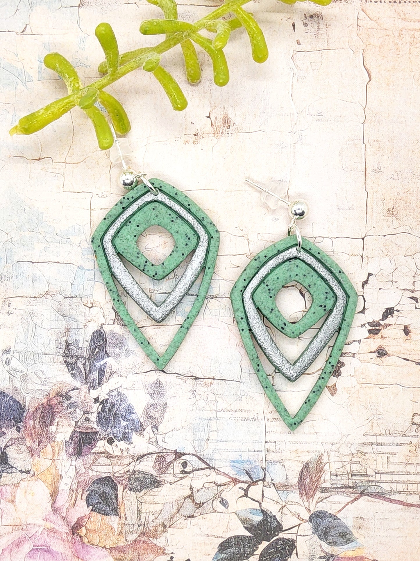 PASTEL MINT AND SILVER POLYMER CLAY EARRINGS