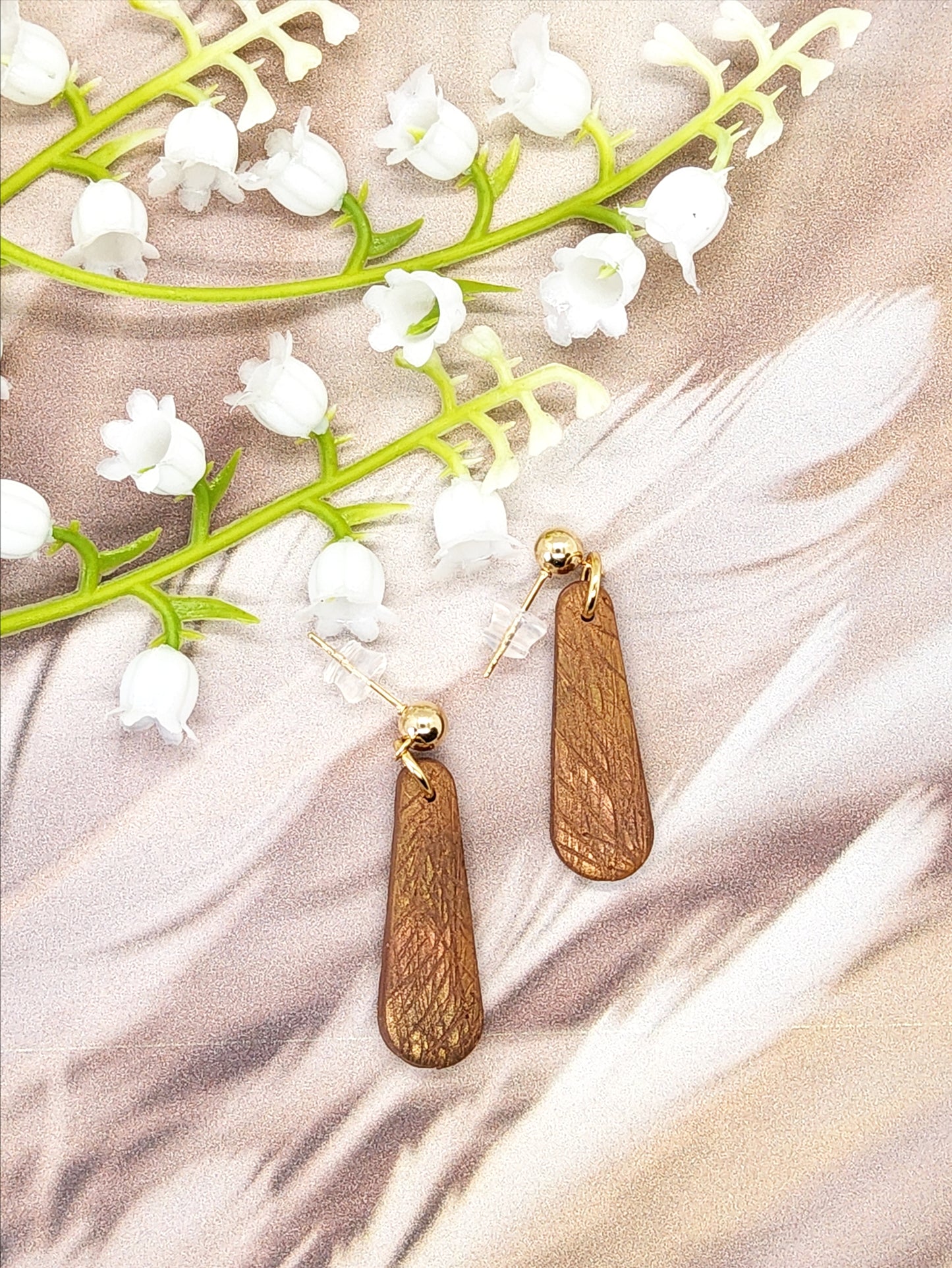 BRONZE TEXTURED POLYMER CLAY EARRINGS