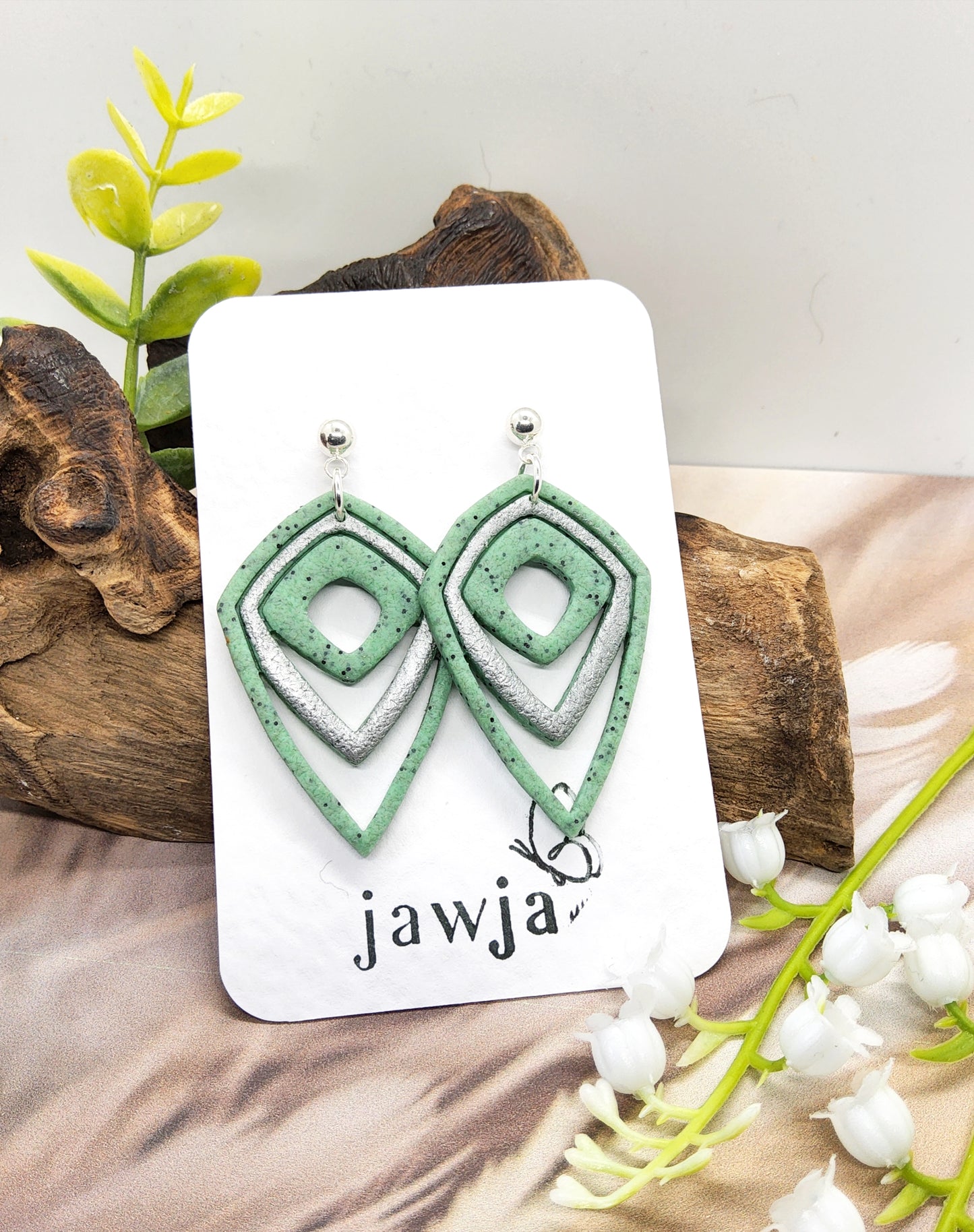 PASTEL MINT AND SILVER POLYMER CLAY EARRINGS