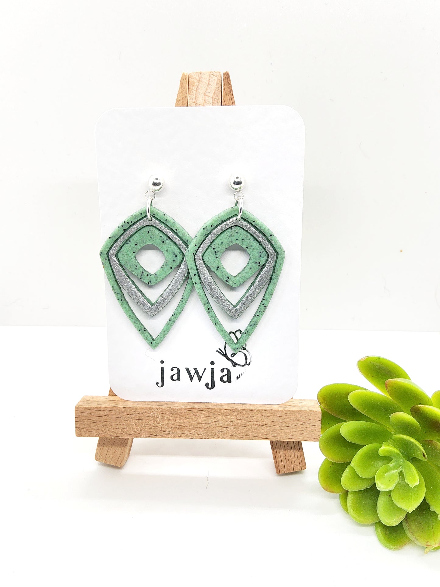 PASTEL MINT AND SILVER POLYMER CLAY EARRINGS