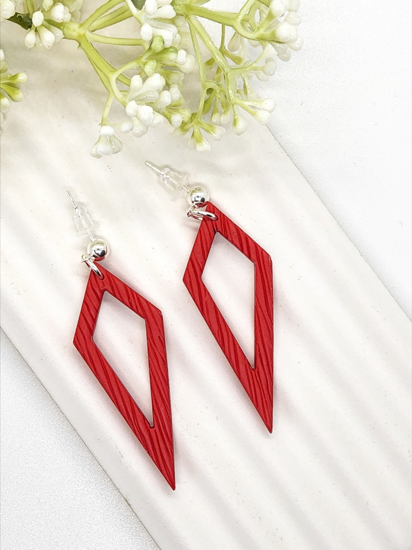 CARMINE OPEN DIAMOND POLYMER CLAY EARRINGS