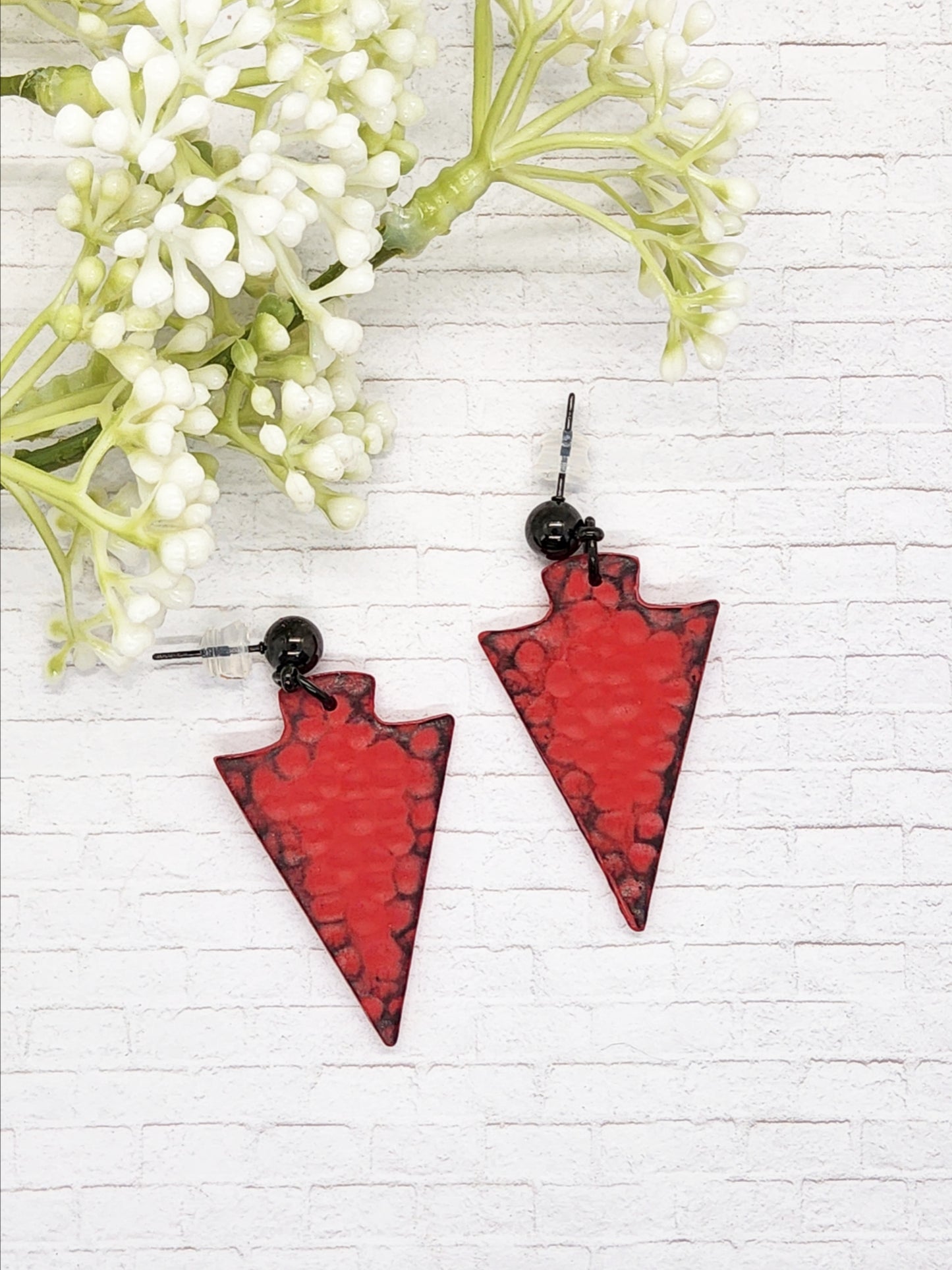 CARMINE RED SPEAR HEAD POLYMER CLAY EARRINGS