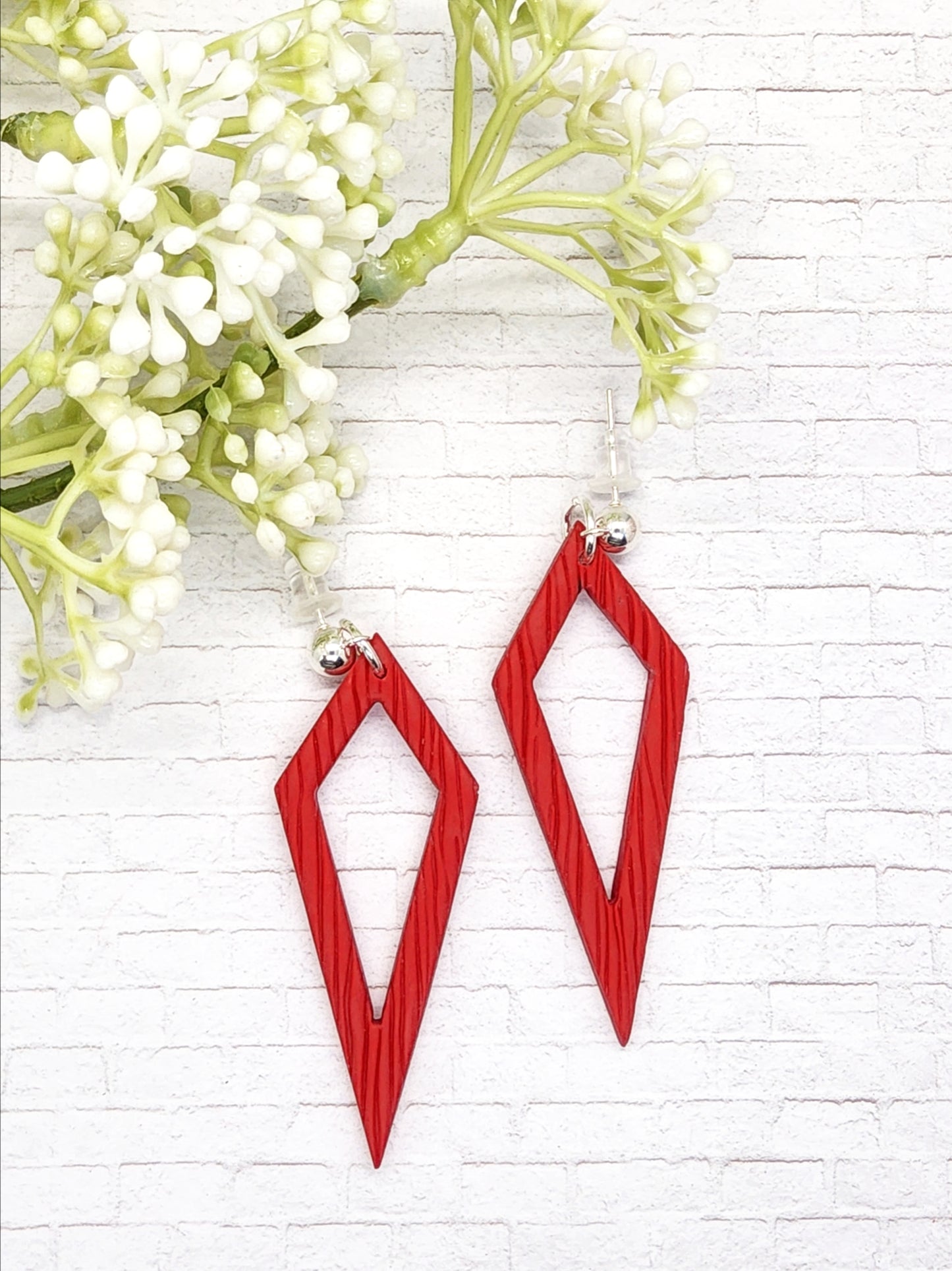 CARMINE OPEN DIAMOND POLYMER CLAY EARRINGS