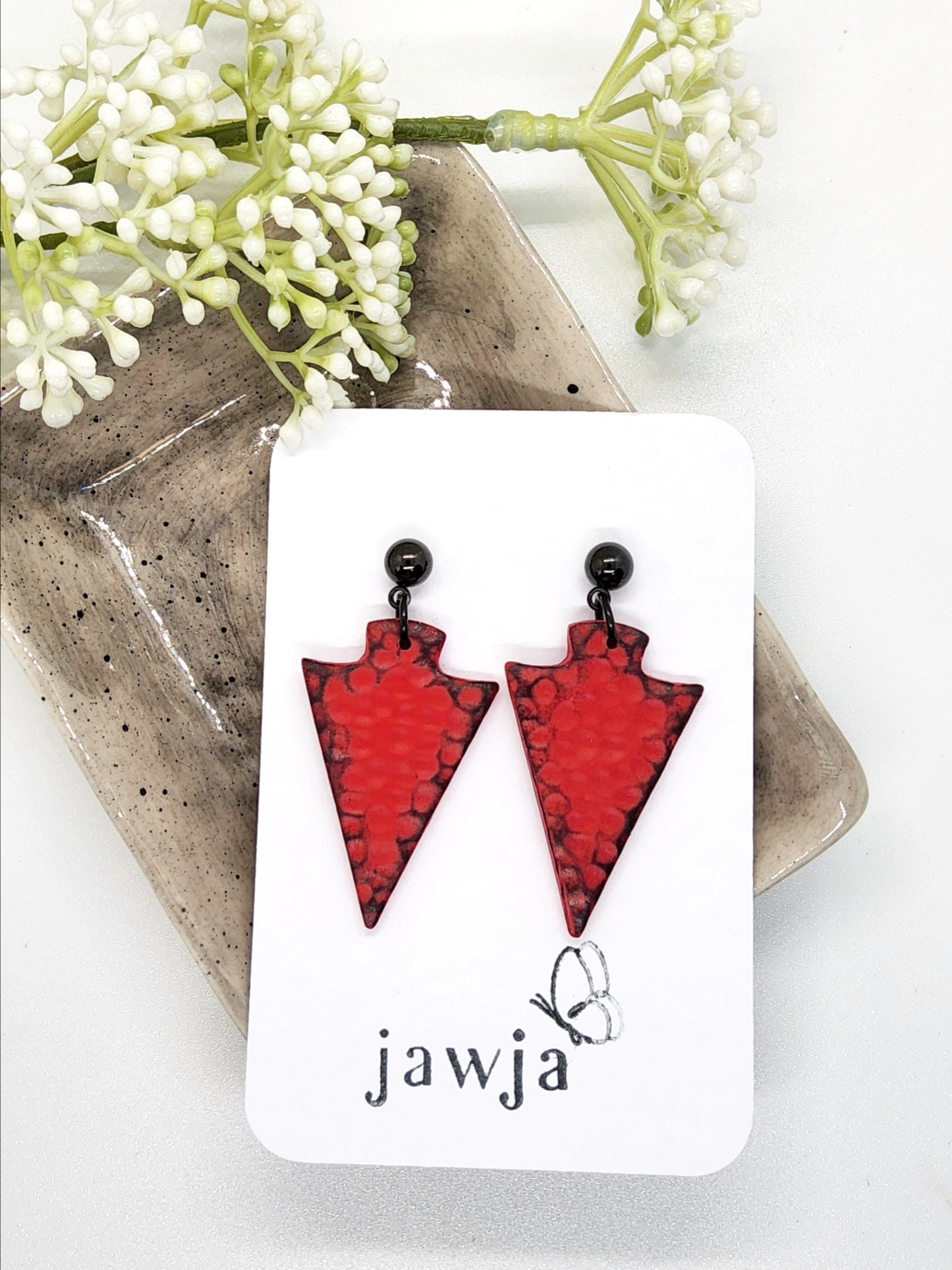 CARMINE RED SPEAR HEAD POLYMER CLAY EARRINGS