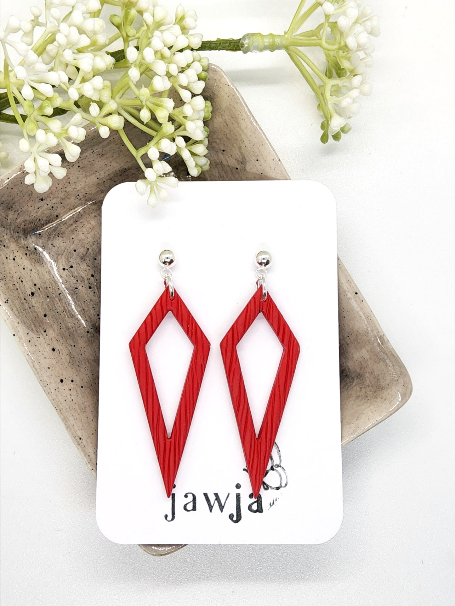 CARMINE OPEN DIAMOND POLYMER CLAY EARRINGS