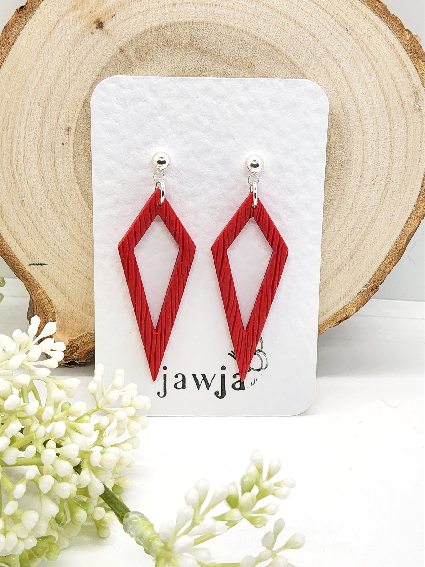 CARMINE OPEN DIAMOND POLYMER CLAY EARRINGS