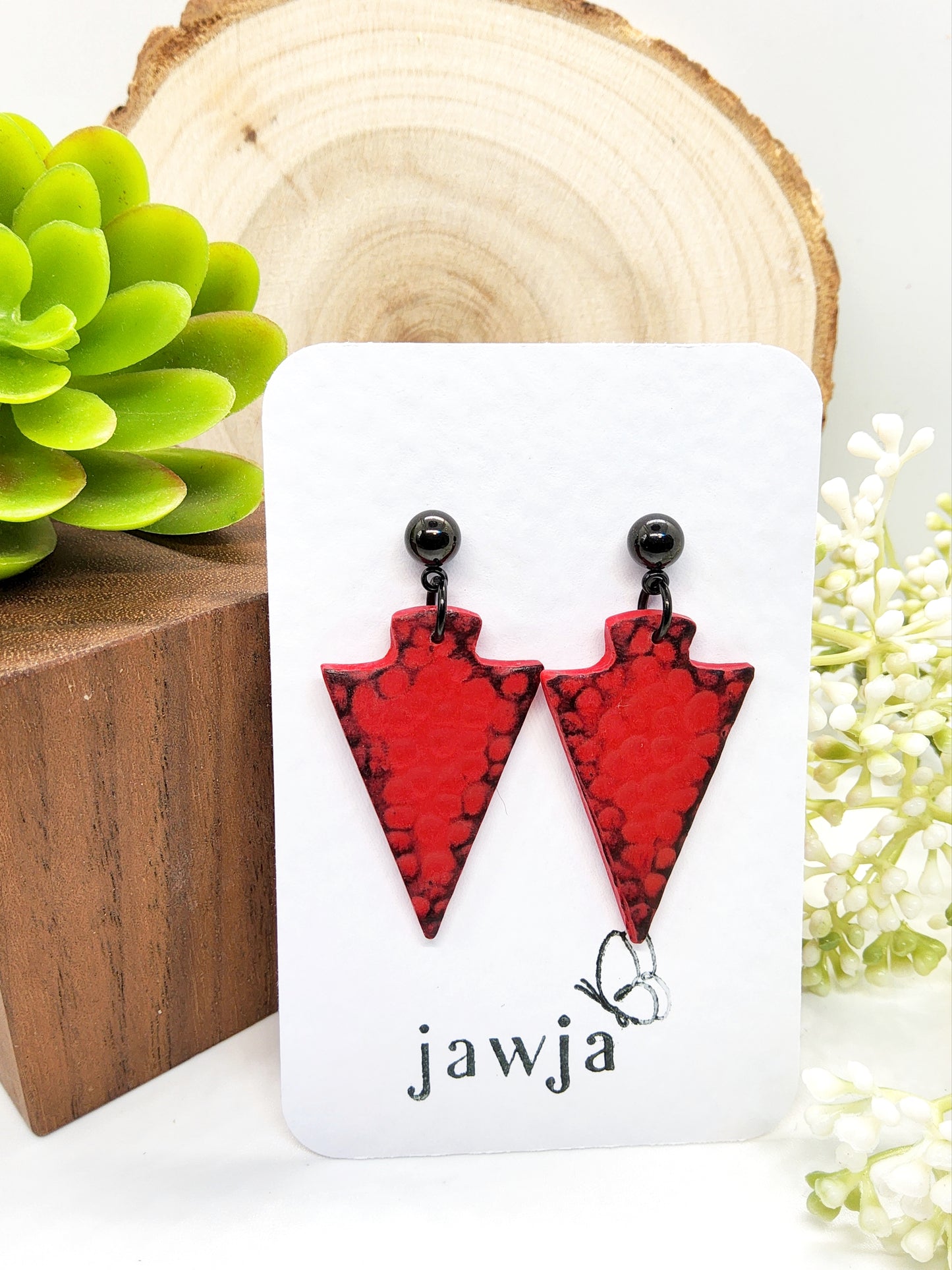 CARMINE RED SPEAR HEAD POLYMER CLAY EARRINGS