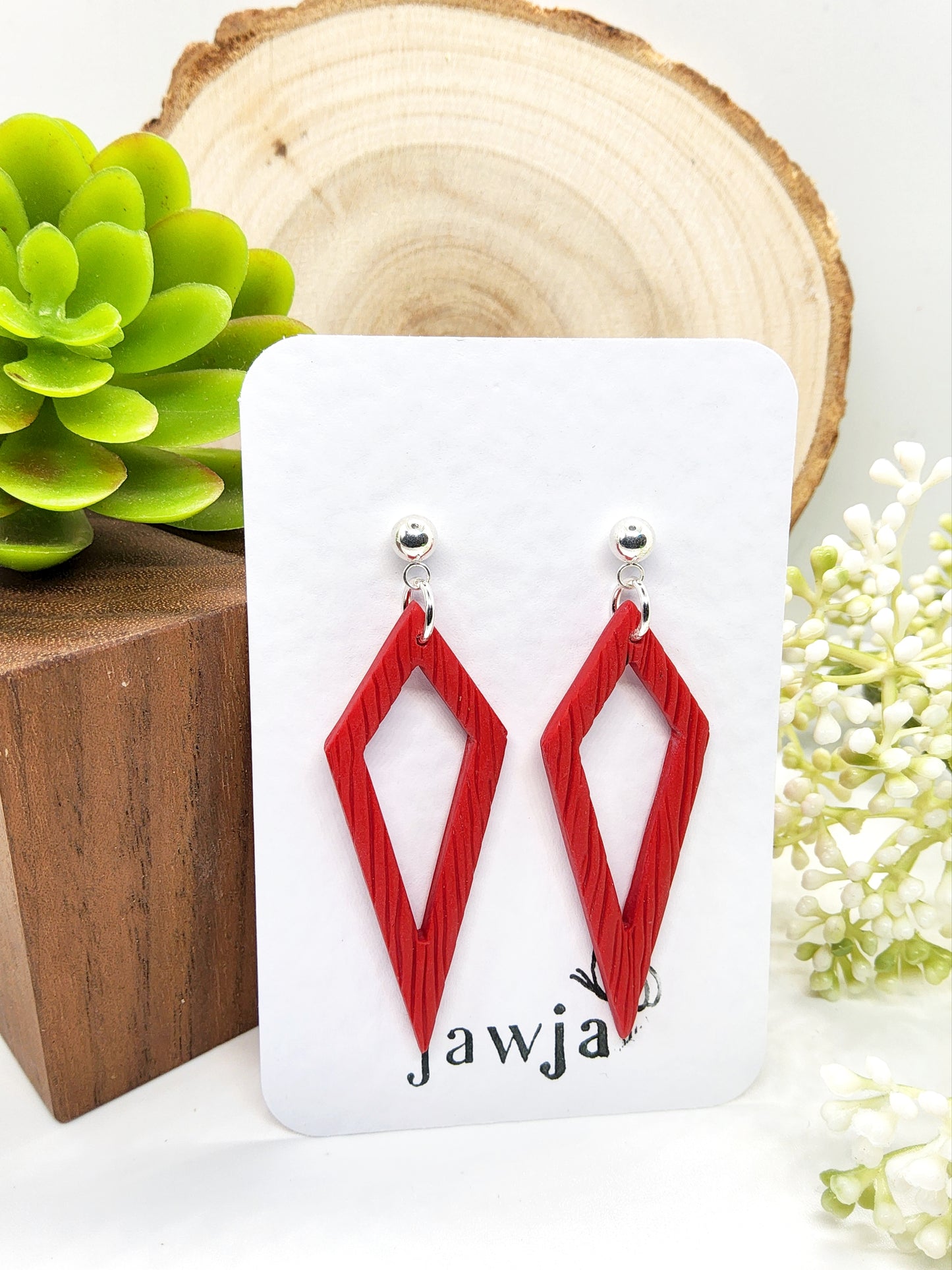 CARMINE OPEN DIAMOND POLYMER CLAY EARRINGS