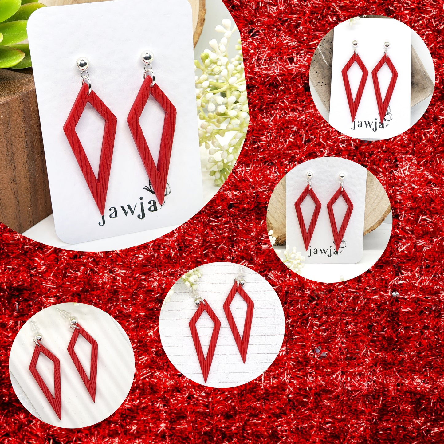 CARMINE OPEN DIAMOND POLYMER CLAY EARRINGS