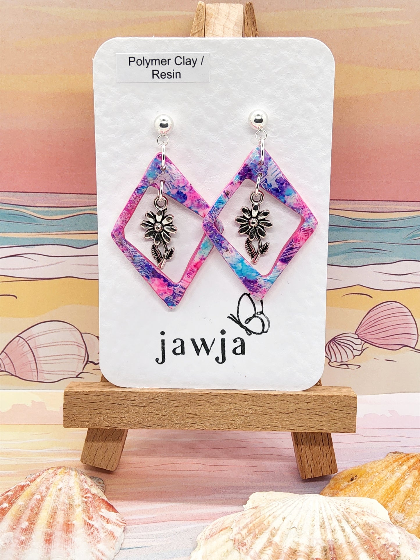 PINK AND BLUE PICTURE FRAME POLYMER CLAY EARRINGS