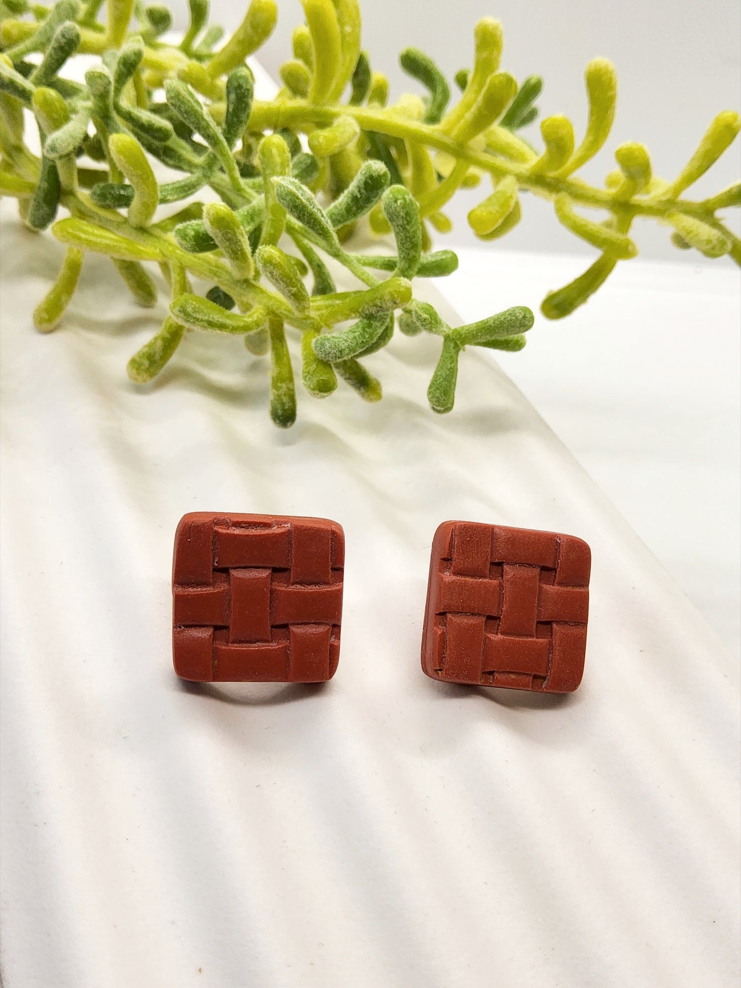 TERRACOTTA WOVEN POLYMER CLAY STUD EARRINGS