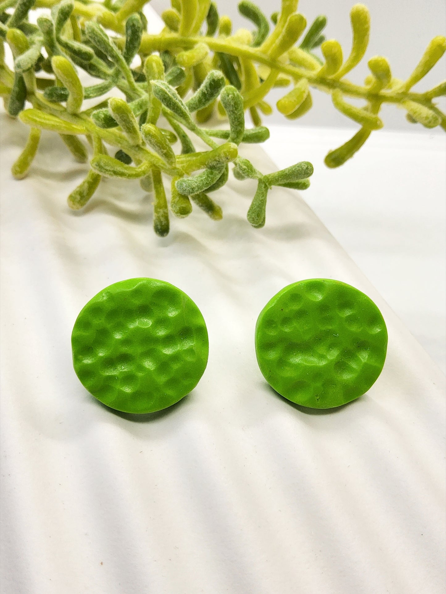 BRIGHT GREEN POLYMER CLAY STUD EARRINGS