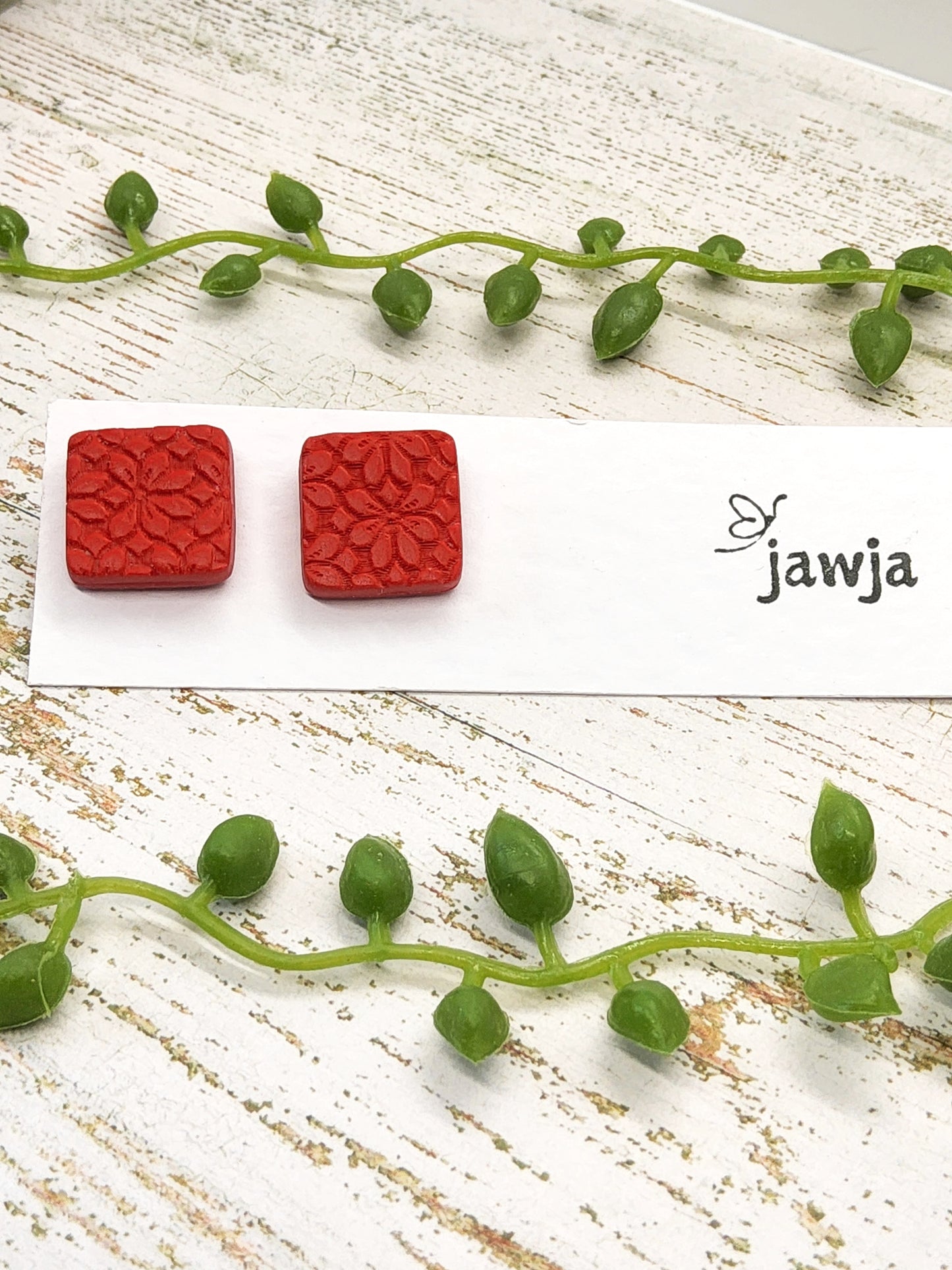 RED FLOWER POLYMER CLAY STUD EARRINGS