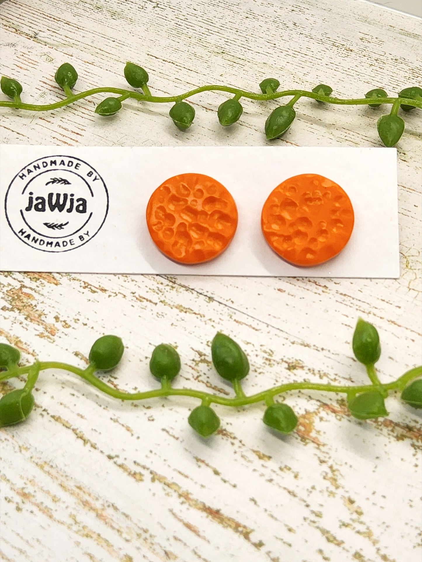 ORANGE HAMMERED POLYMER CLAY STUD EARRINGS