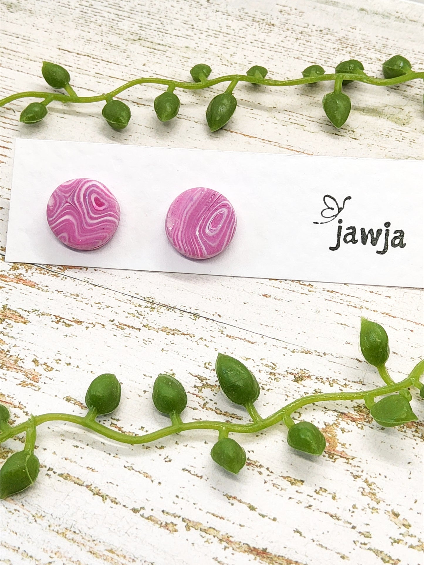 LILAC PINK SWIRL POLYMER CLAY STUD EARRINGS
