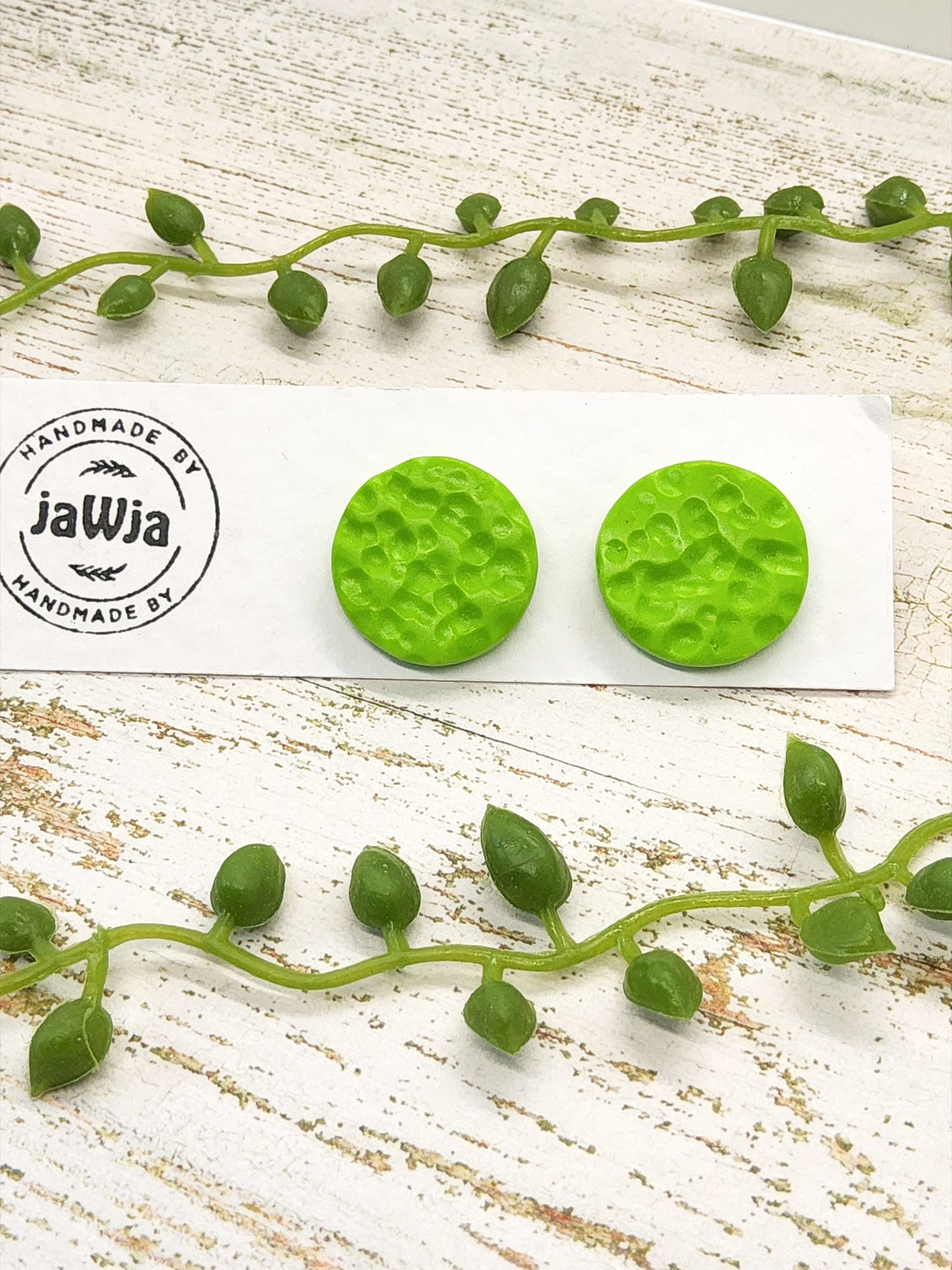 BRIGHT GREEN POLYMER CLAY STUD EARRINGS