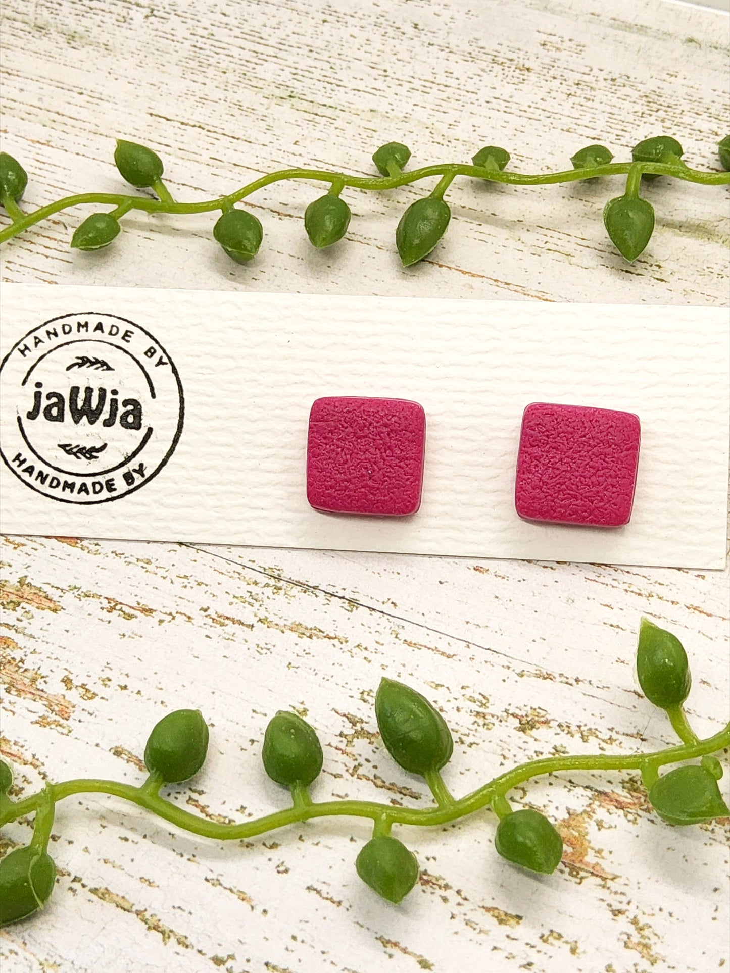 FUSCHIA TEXTURED POLYMER CLAY STUD EARRINGS