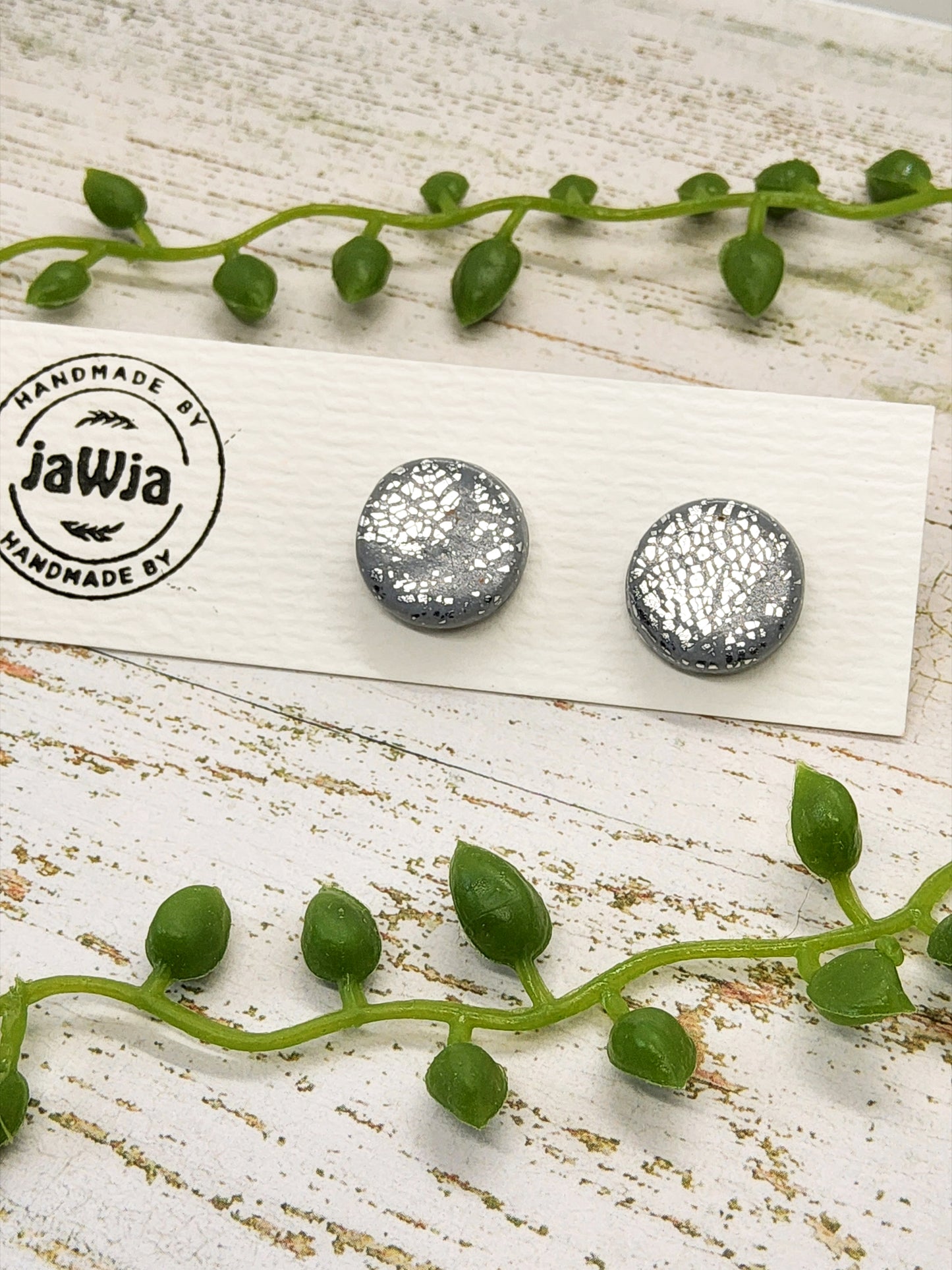 SILVER GREY POLYMER CLAY STUD EARRINGS
