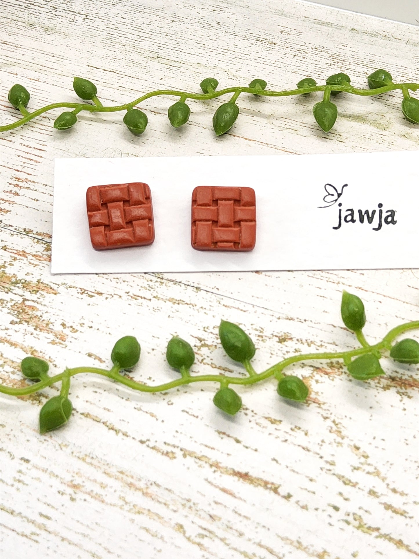 TERRACOTTA WOVEN POLYMER CLAY STUD EARRINGS