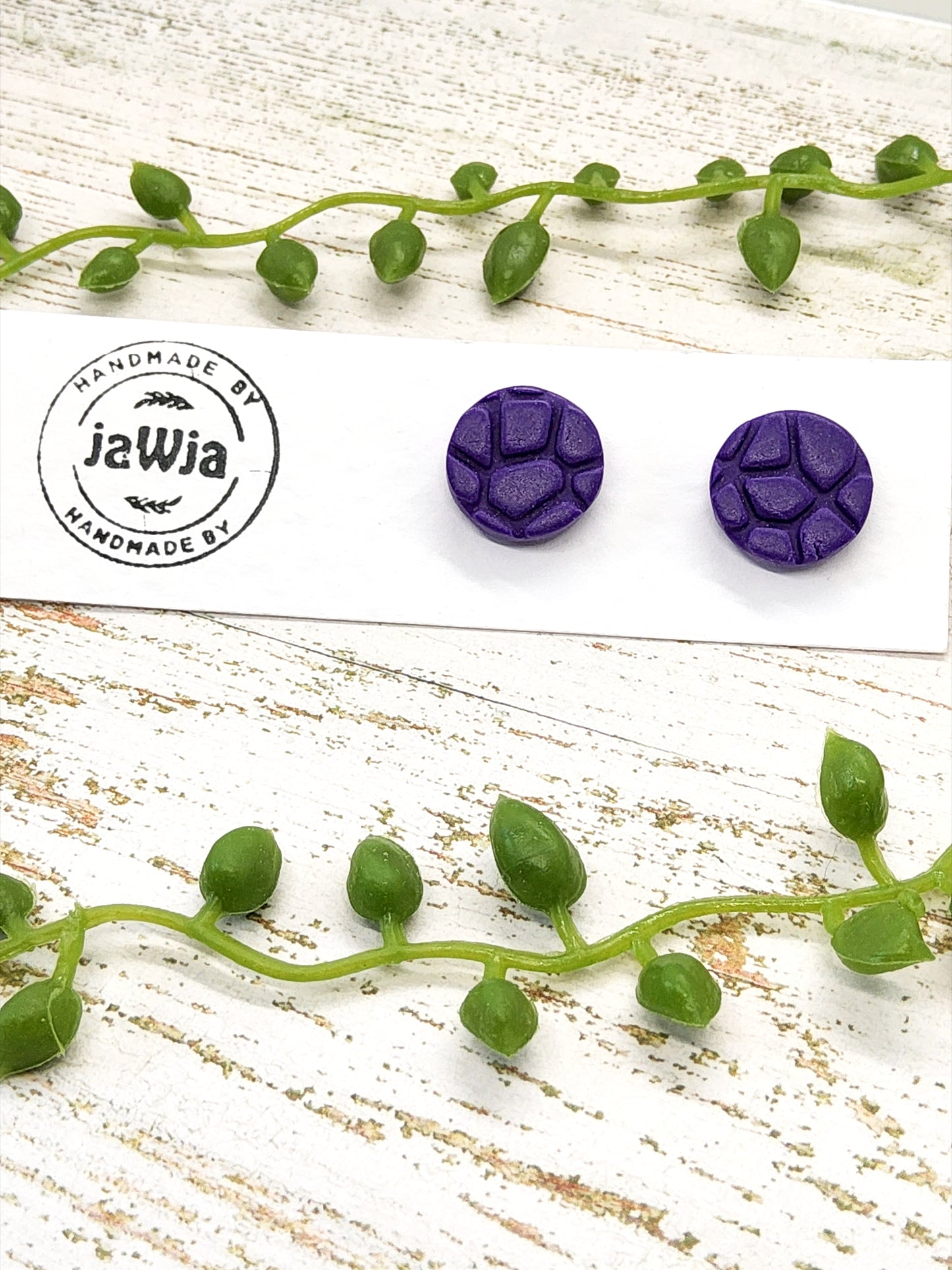 PURPLE EMBOSSED POLYMER CLAY STUD EARRINGS