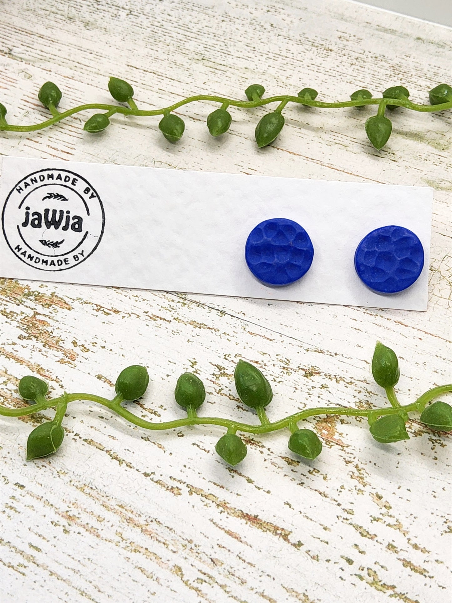 BRIGHT BLUE HAMMERED POLYMER CLAY STUD EARRINGS