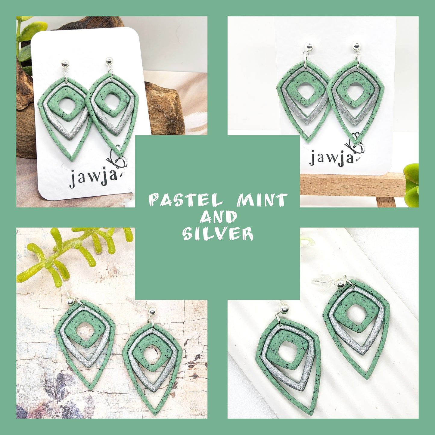 PASTEL MINT AND SILVER POLYMER CLAY EARRINGS