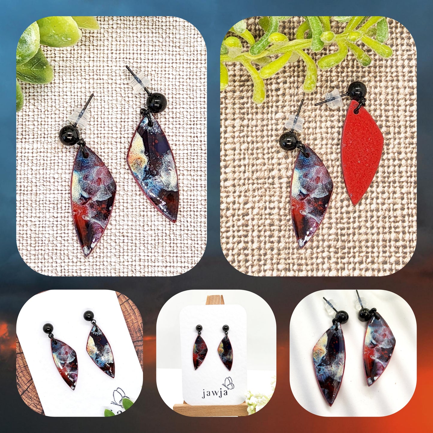 STORMY ASYMMETRICAL POLYMER CLAY EARRINGS