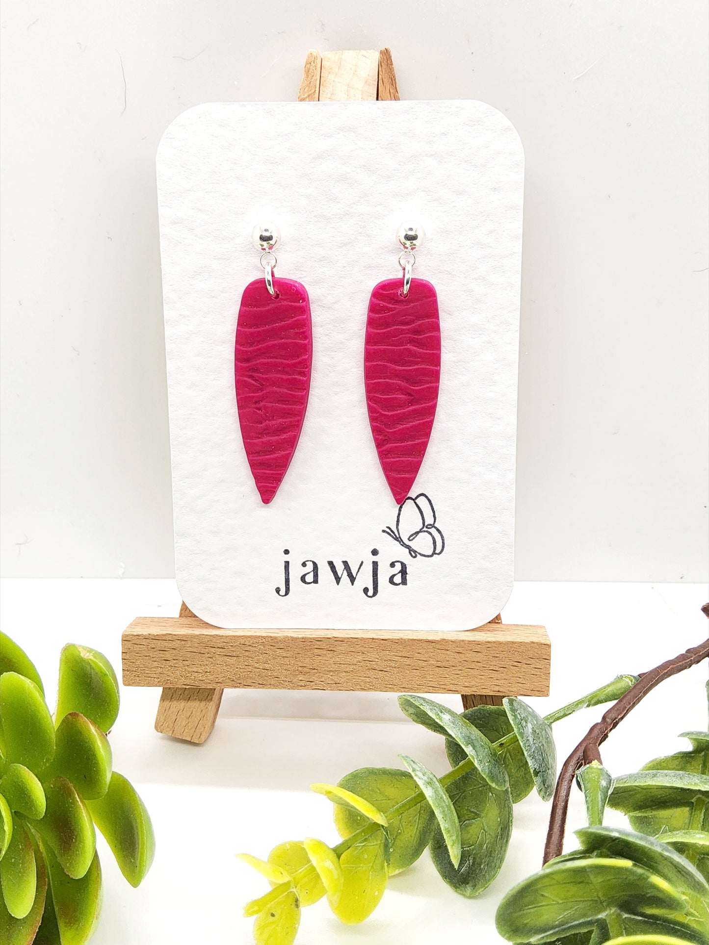 BRIGHT FUSCHIA RIPPLE POLYMER CLAY EARRINGS