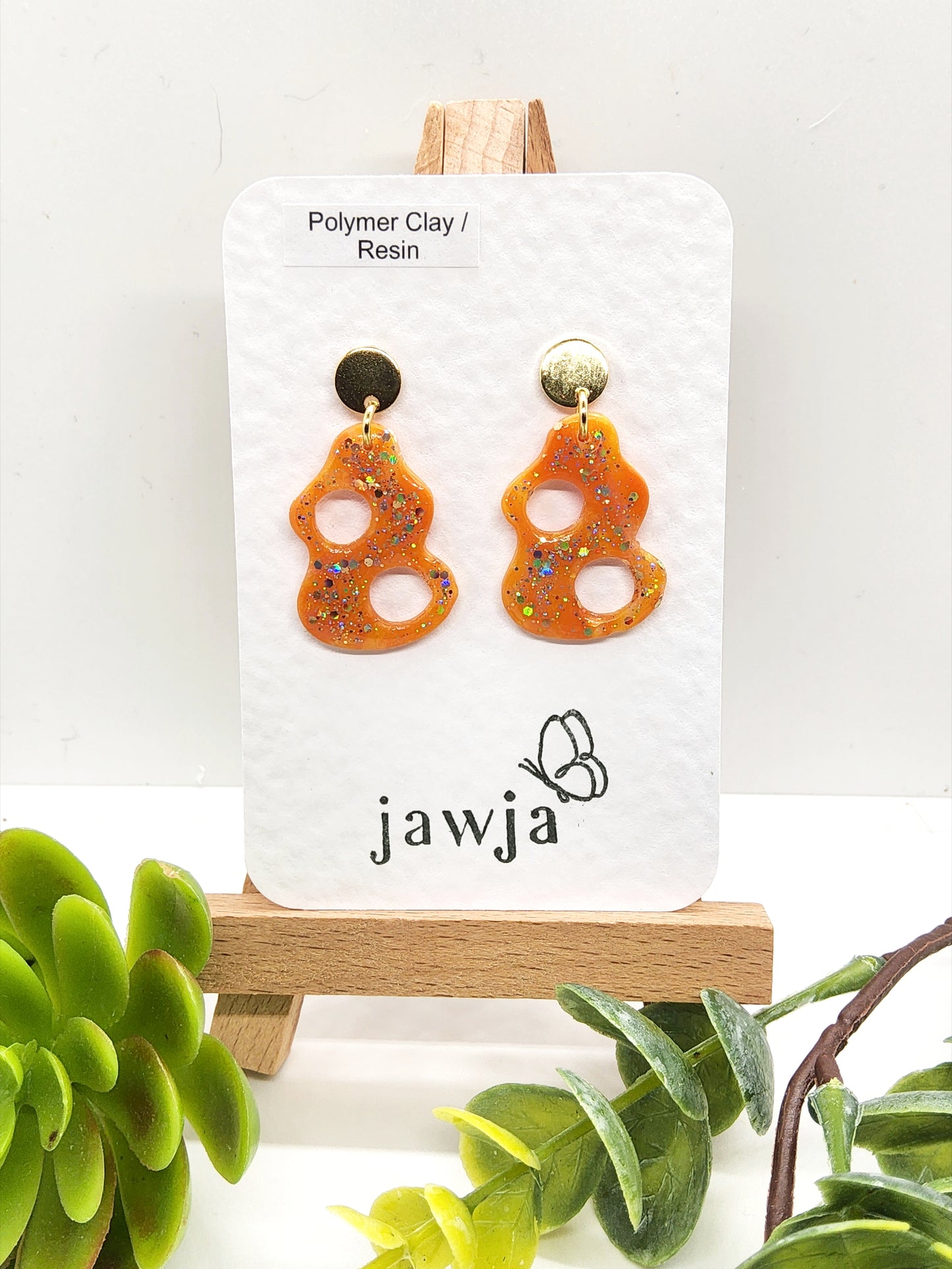 ABSTRACT ORANGE SPARKLE POLYMER CLAY EARRINGS