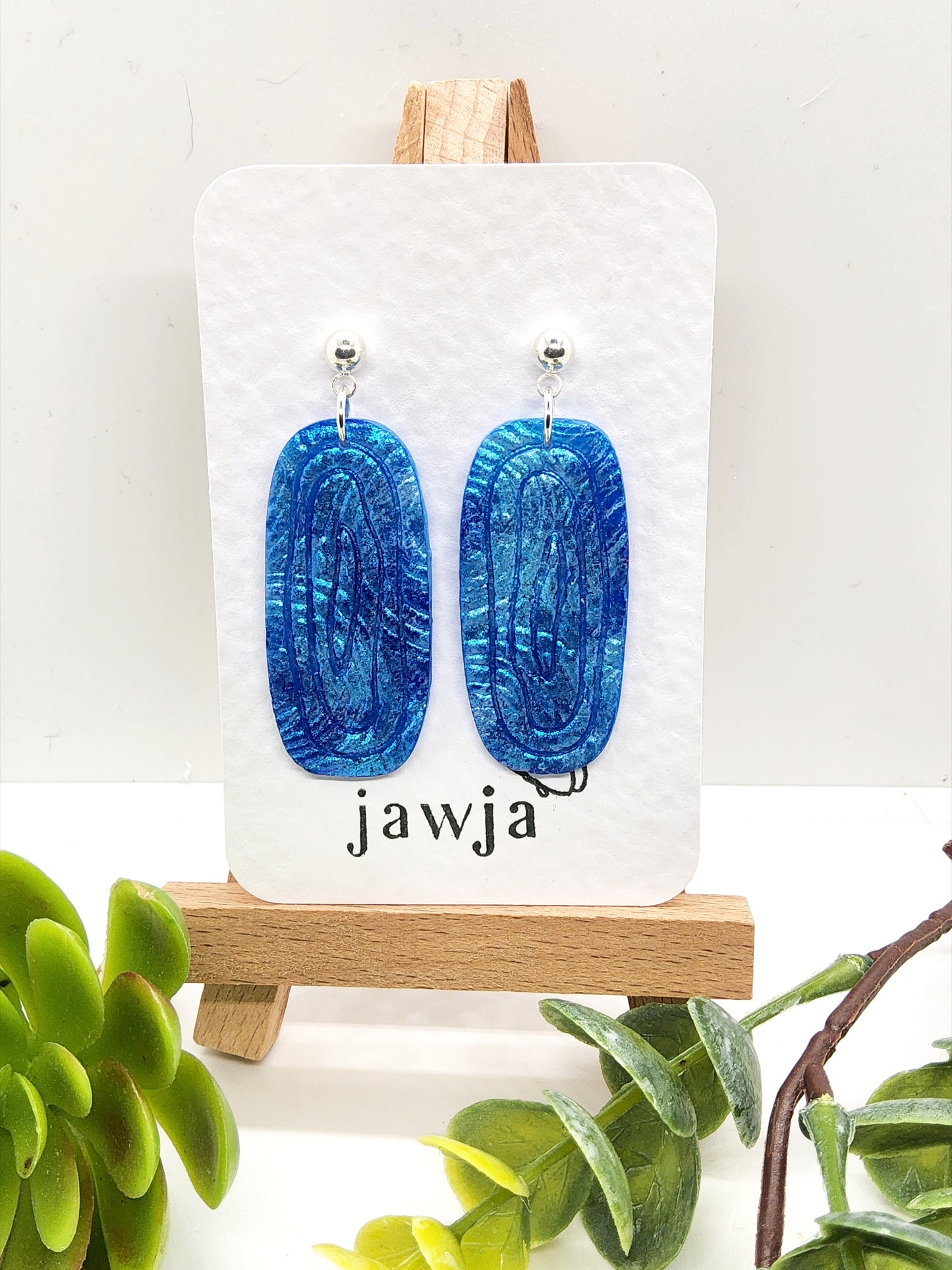 OVAL SHADES OF BLUE POLYMER CLAY EARRINGS