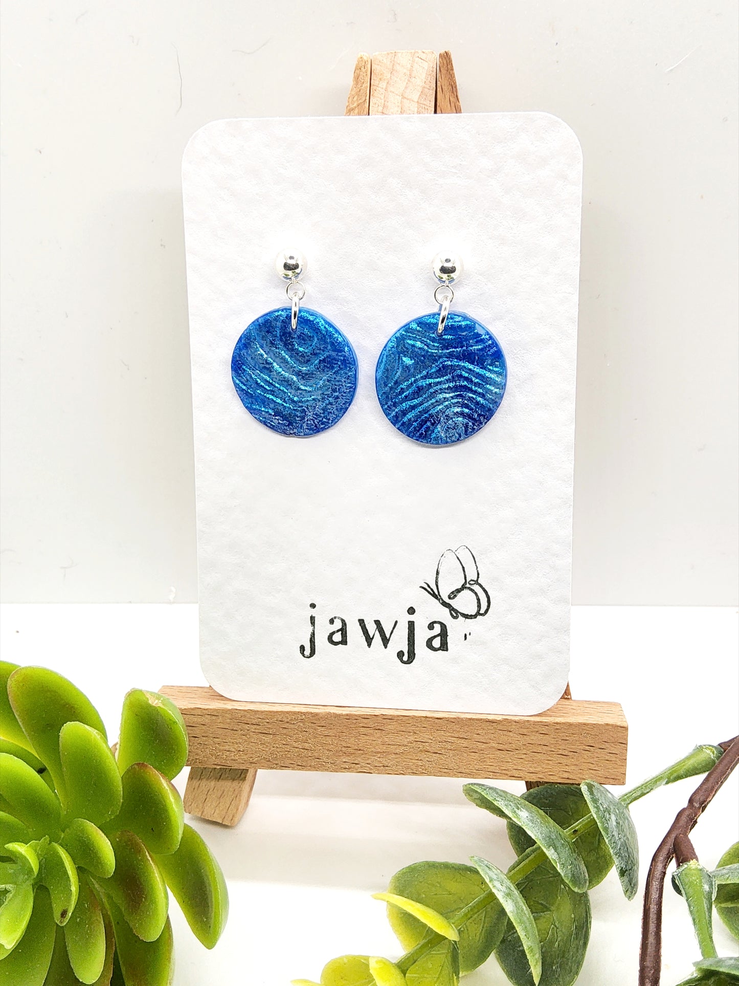 BLUE WAVE DISC POLYMER CLAY EARRINGS
