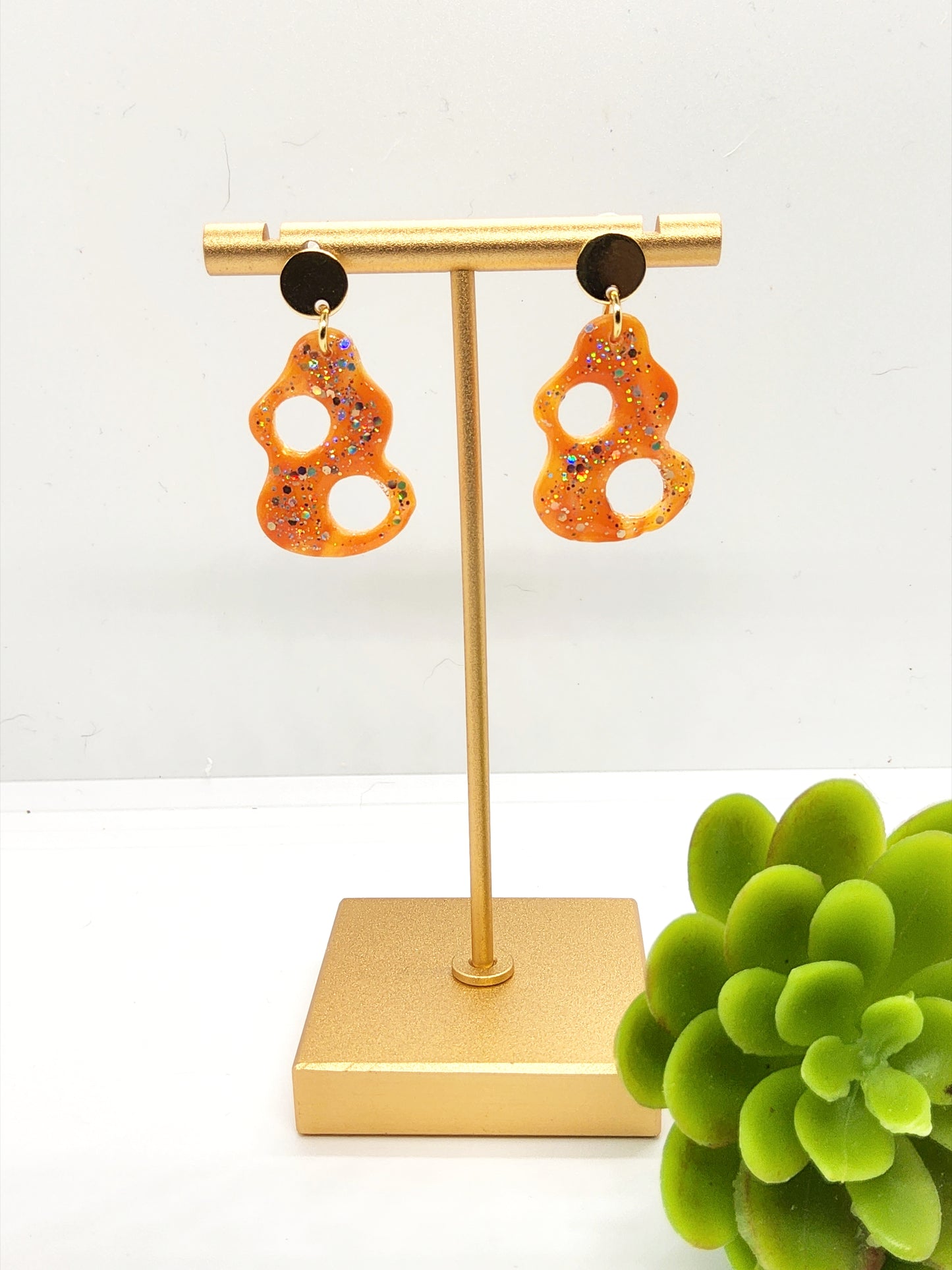 ABSTRACT ORANGE SPARKLE POLYMER CLAY EARRINGS