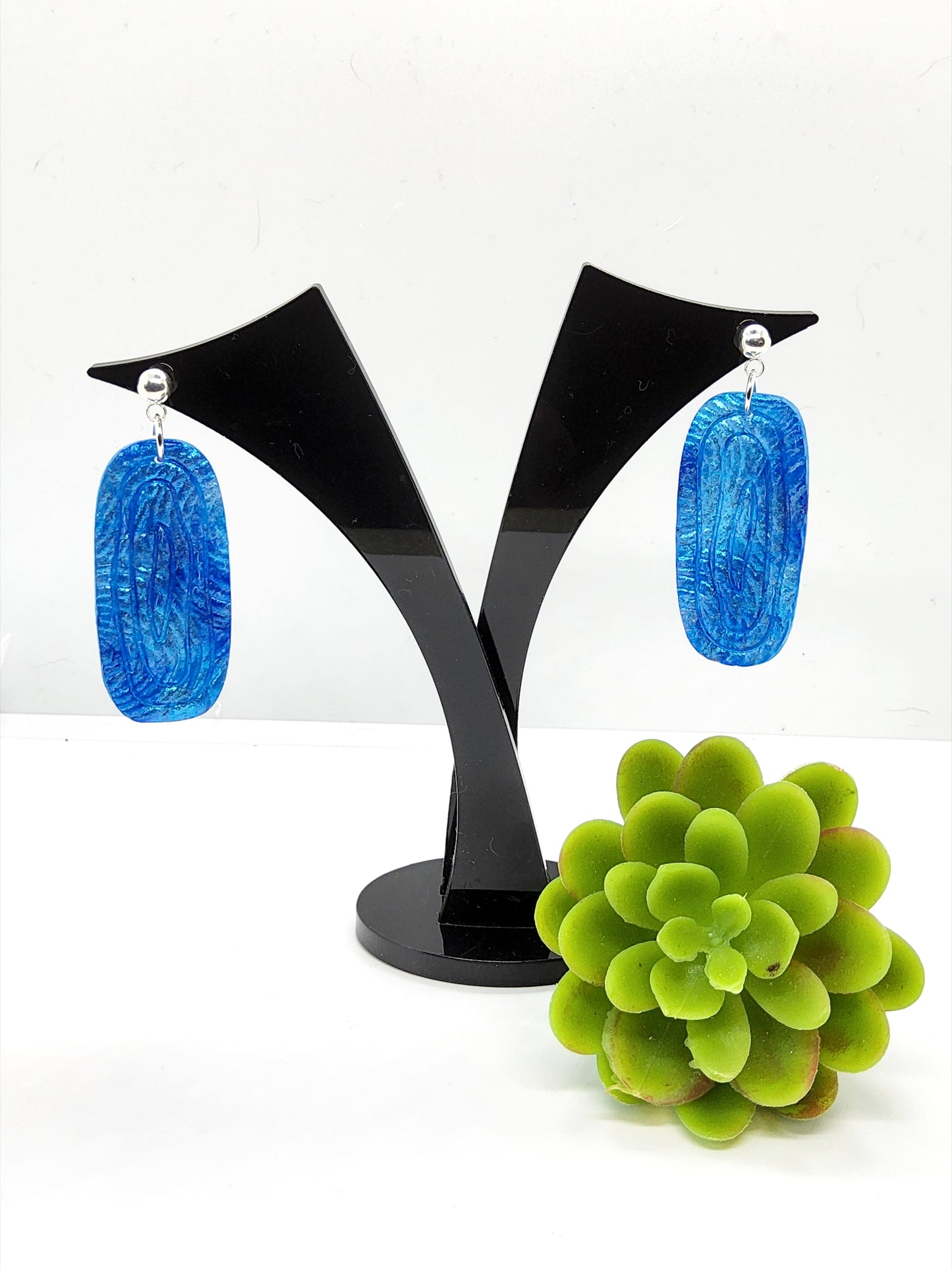 OVAL SHADES OF BLUE POLYMER CLAY EARRINGS