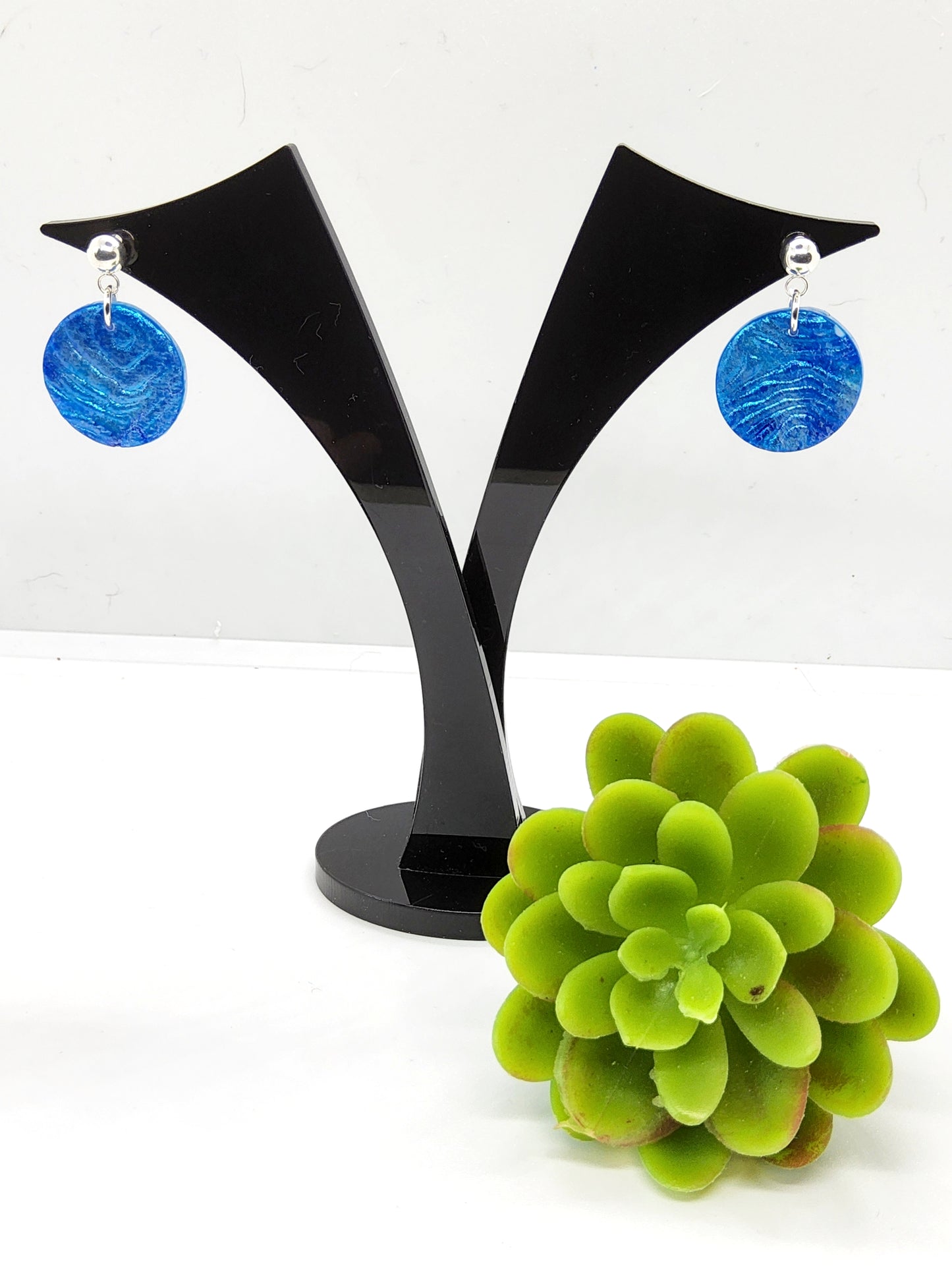 BLUE WAVE DISC POLYMER CLAY EARRINGS