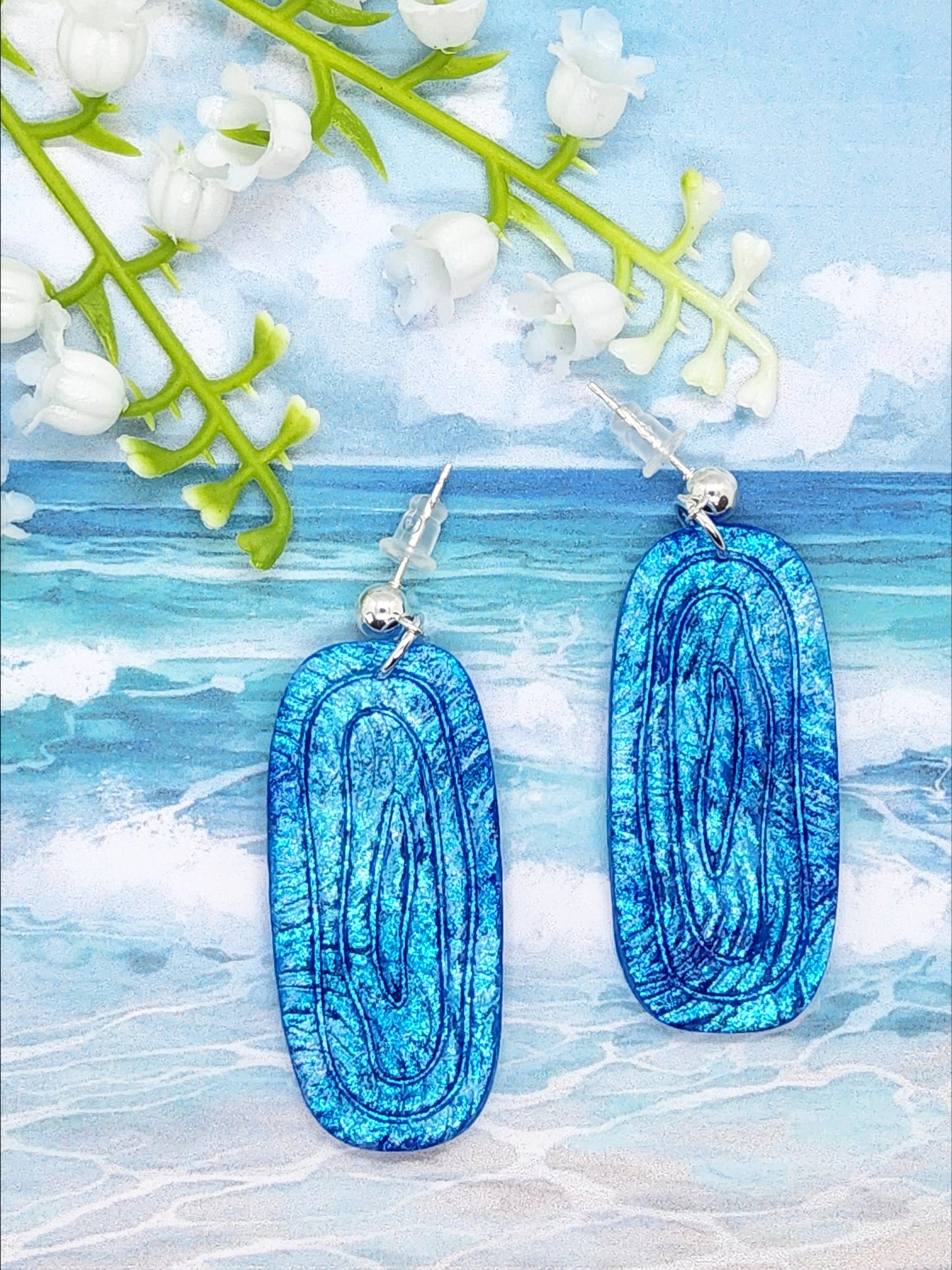 OVAL SHADES OF BLUE POLYMER CLAY EARRINGS